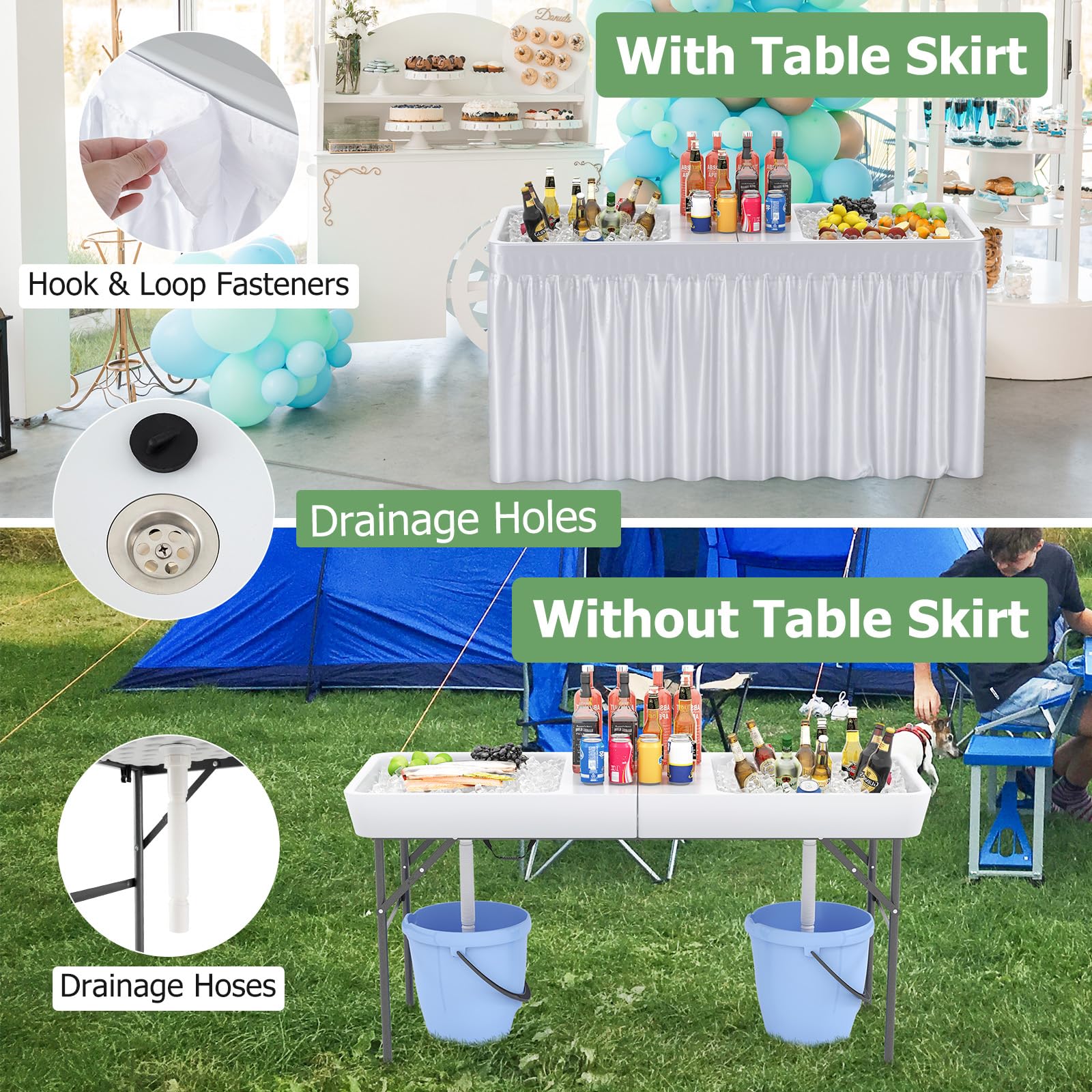 Giantex 5 FT Folding Ice Table with Double Sinks and Drains