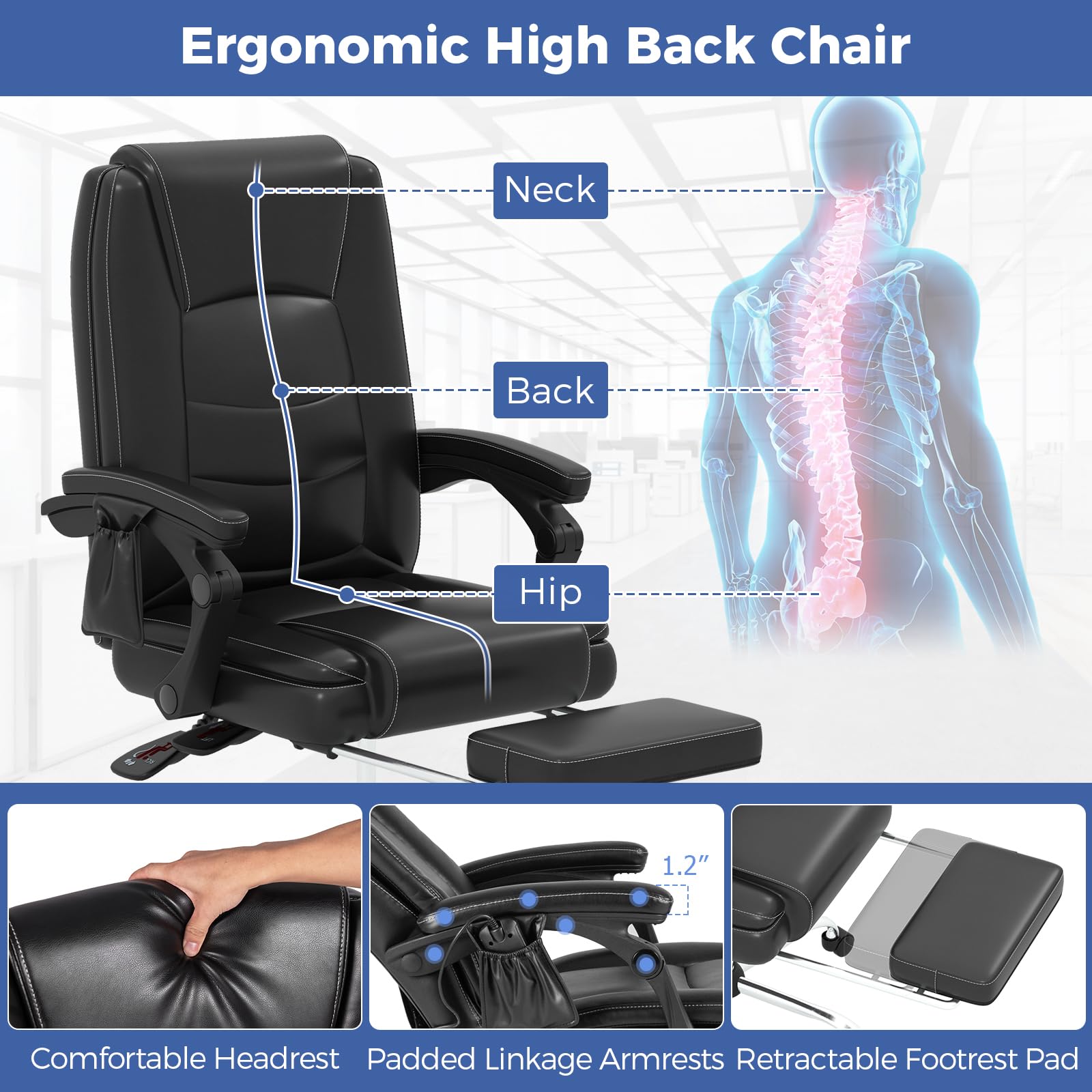 Giantex Massage Adjustable Executive Chair - 400 LBS Big and Tall Office Chair with Linkage Armrests