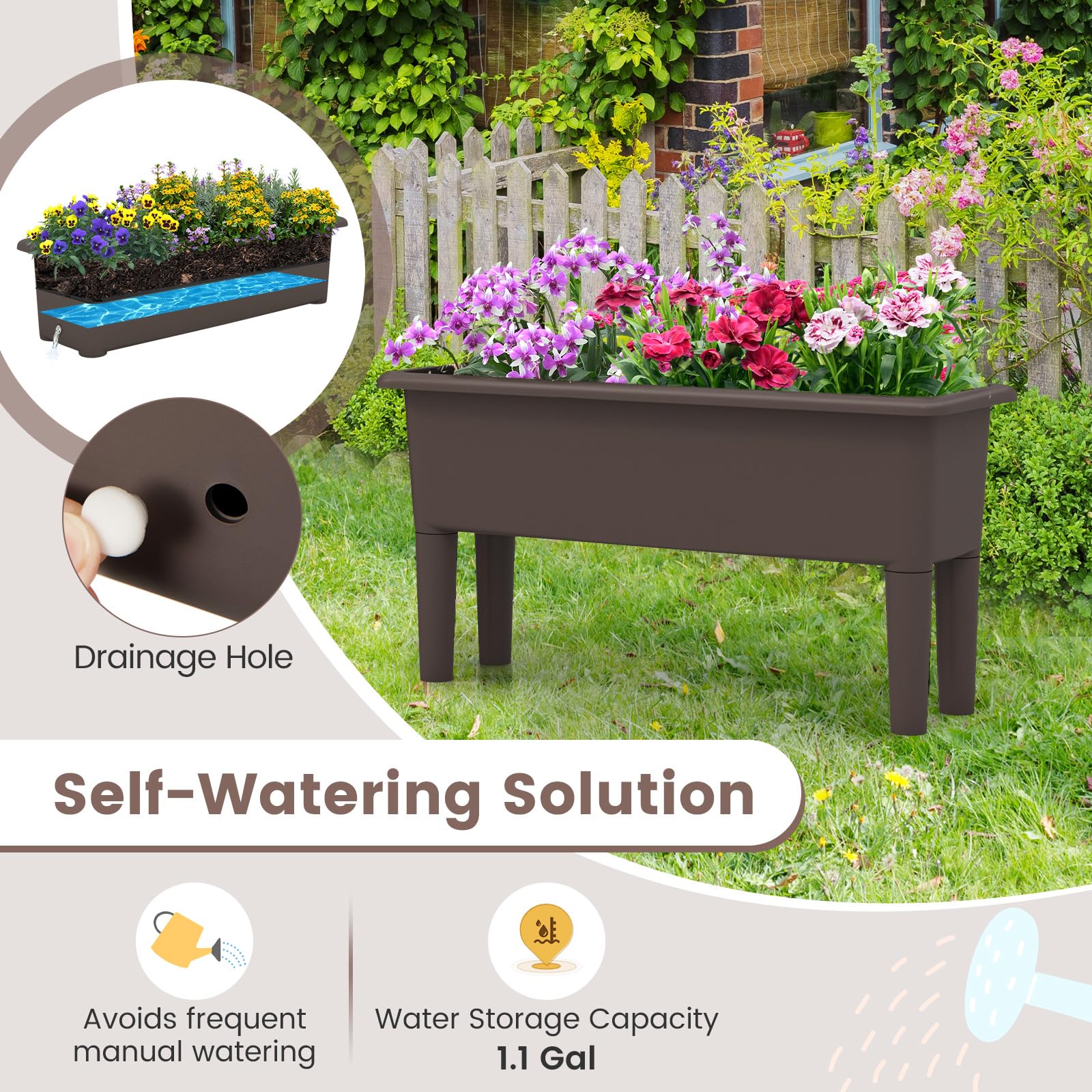 Giantex Raised Garden Beds Outdoor Set of 2, Self-Watering Planter Box with Detachable Legs & Drainage Hole