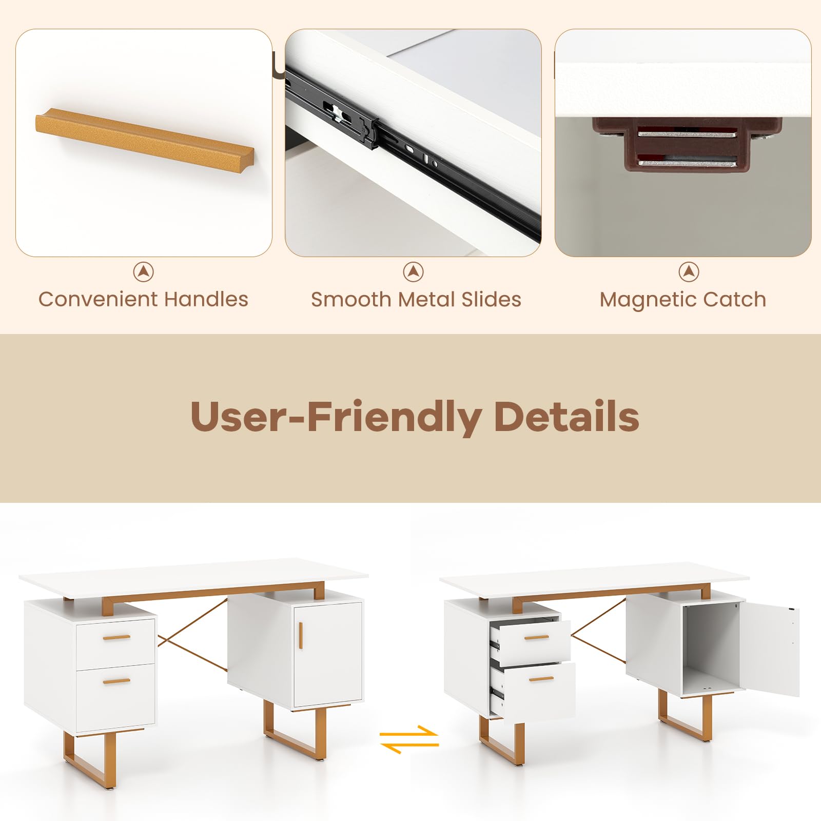 Giantex Computer Desk with Drawers & Cabinet, 51” Long Home Office Desk with Floating Desktop & Metal Frame