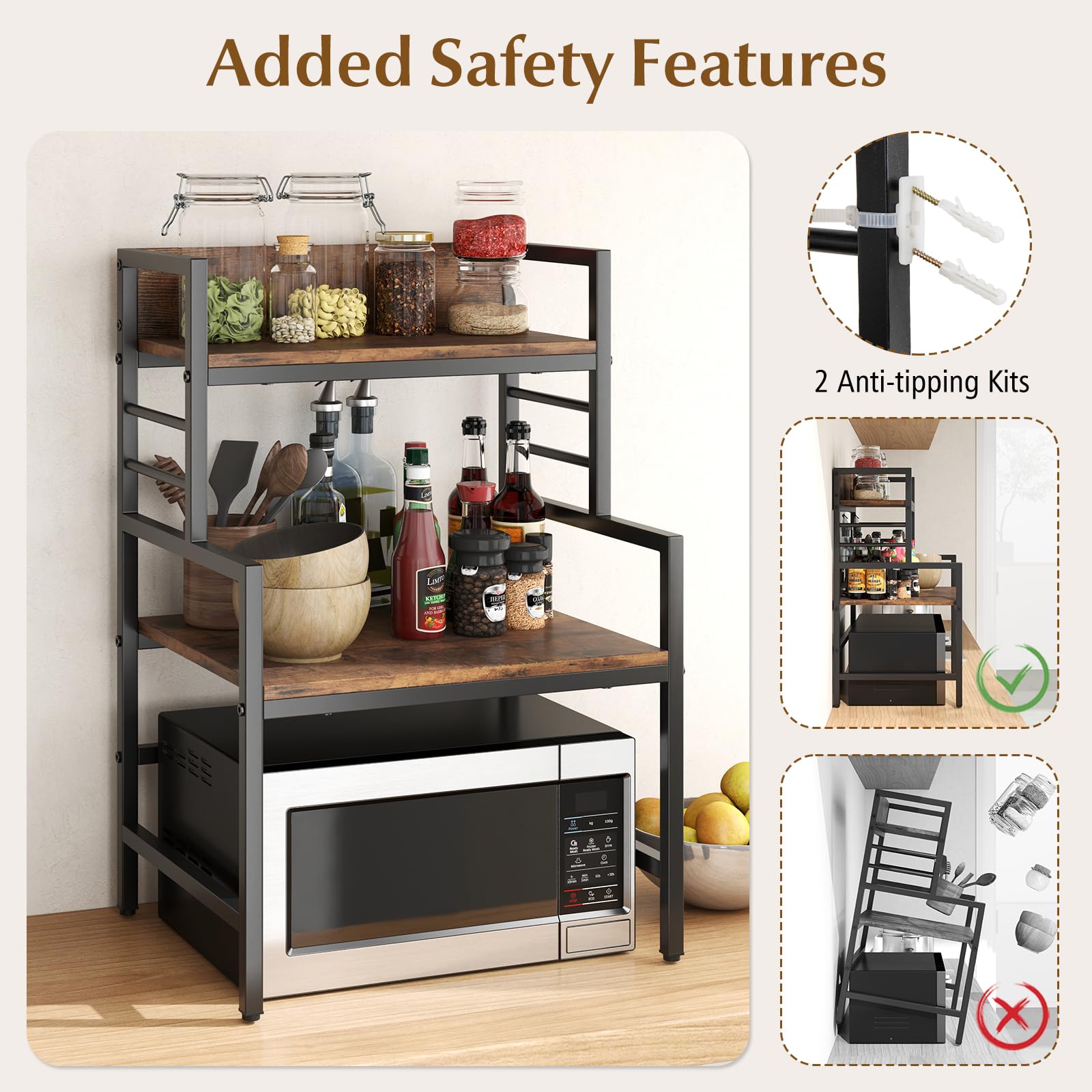 Giantex 3-Tier Microwave Stand, Space-Saving Microwave Oven Rack with 2 Open Shelves & Heavy-Duty Metal Frame