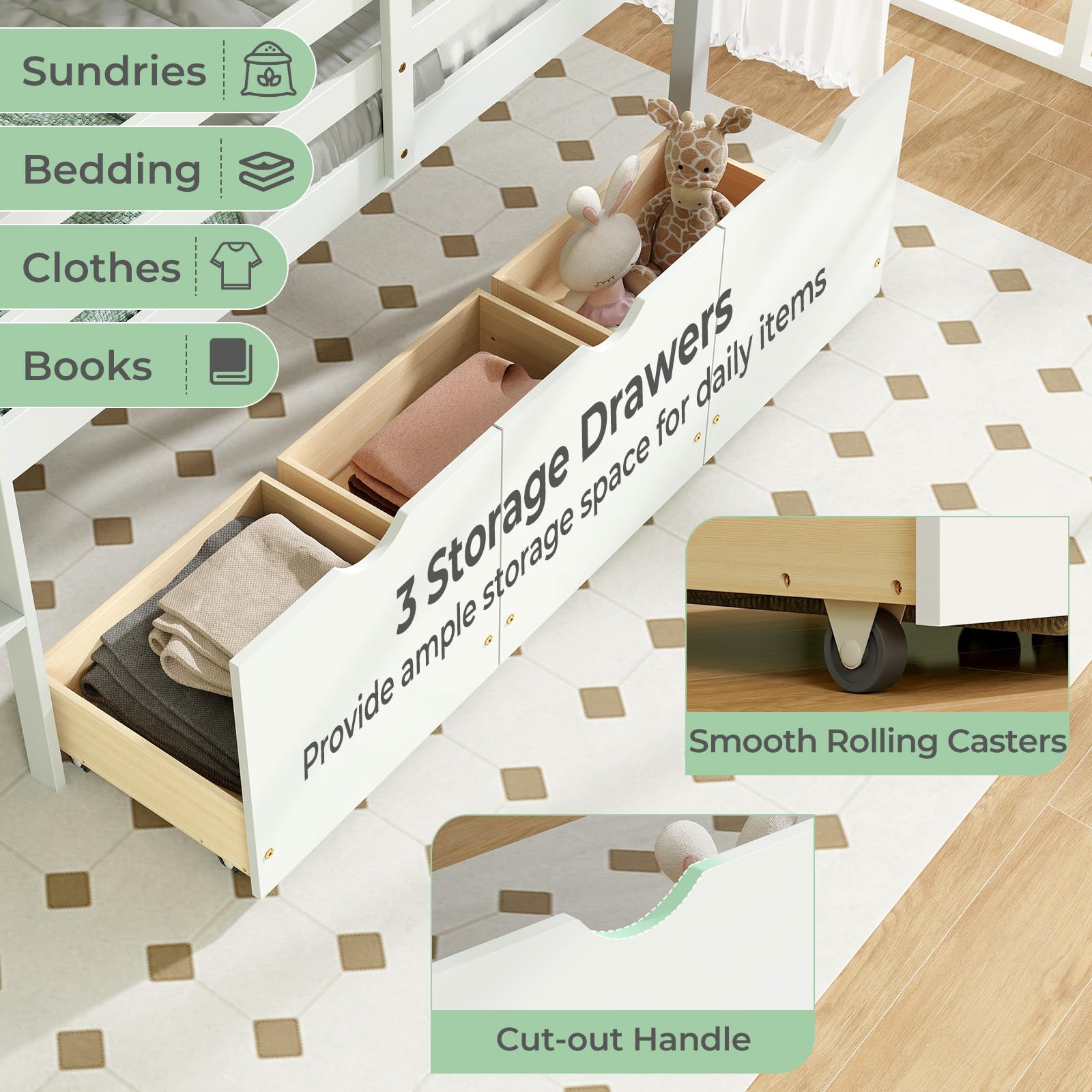 Giantex Twin Low Loft Bed with 3 Drawers, Wooden Loft Bed Frame with Ladder & Full-length Guardrails