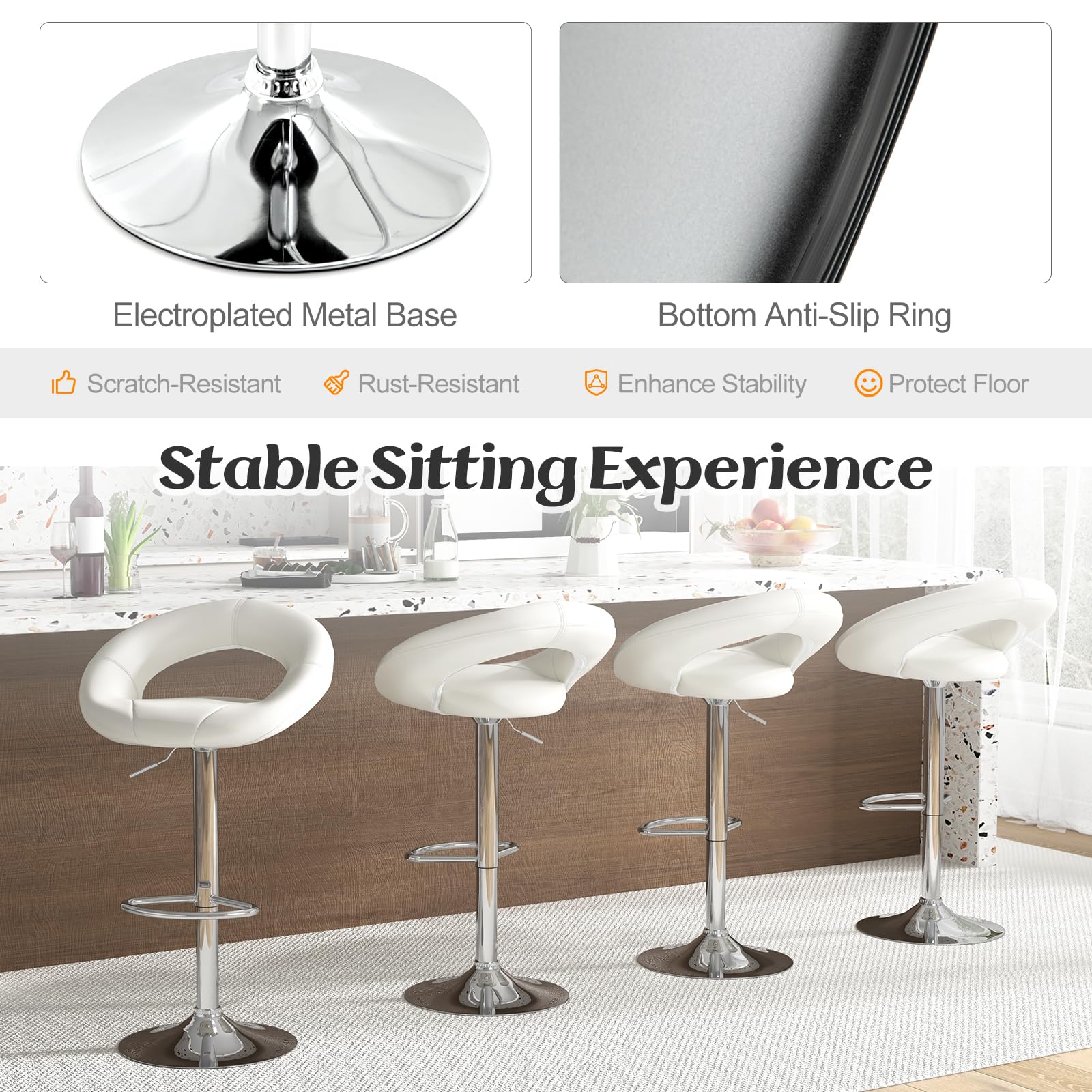 Giantex Adjustable Swivel Bar Stools, Modern PU Leather Counter Height Bar Chairs w/Hollowed Back