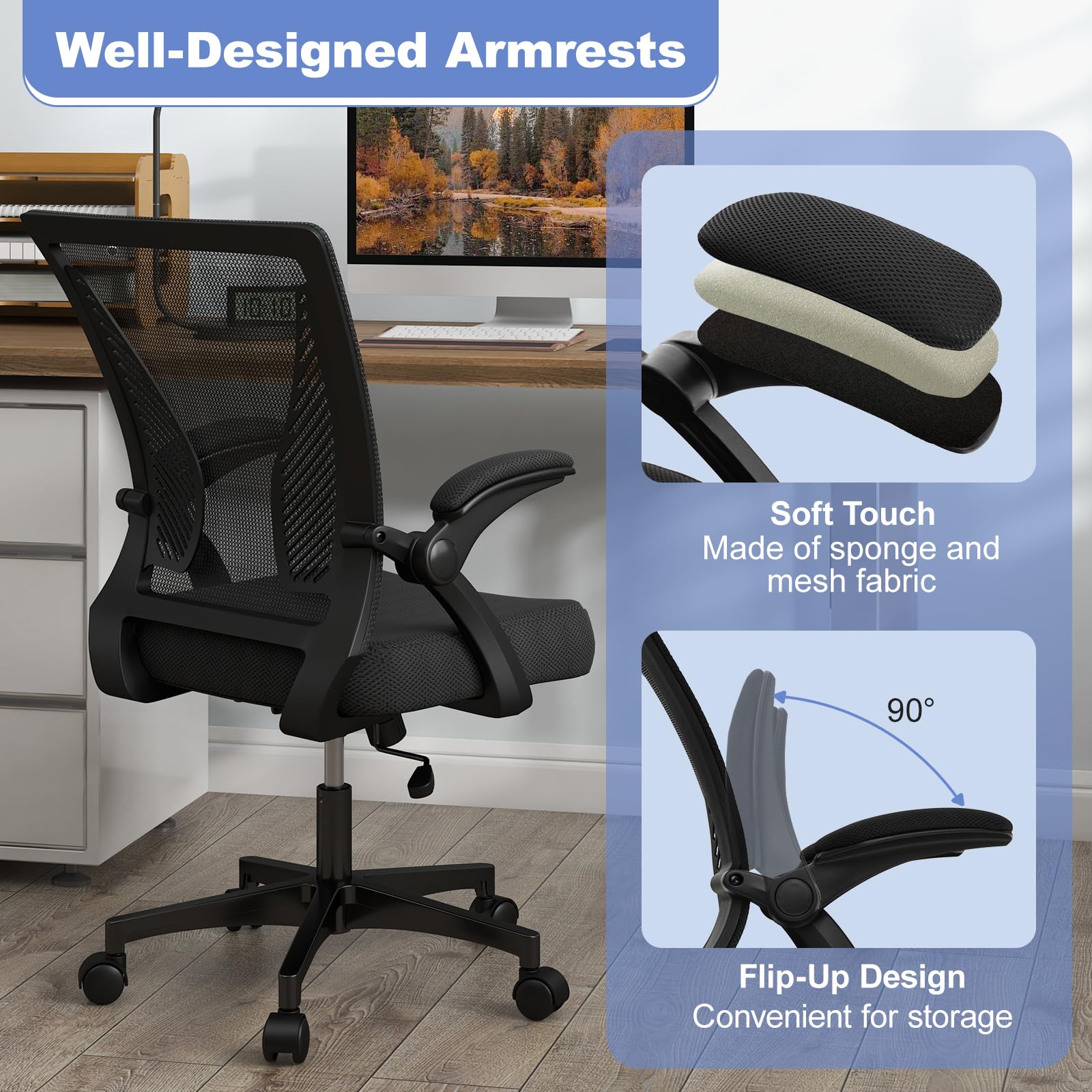 Giantex Ergonomic Office Chair, Mid Back Desk Chair with Comfy Flip-Up Armrests & Lumbar Support