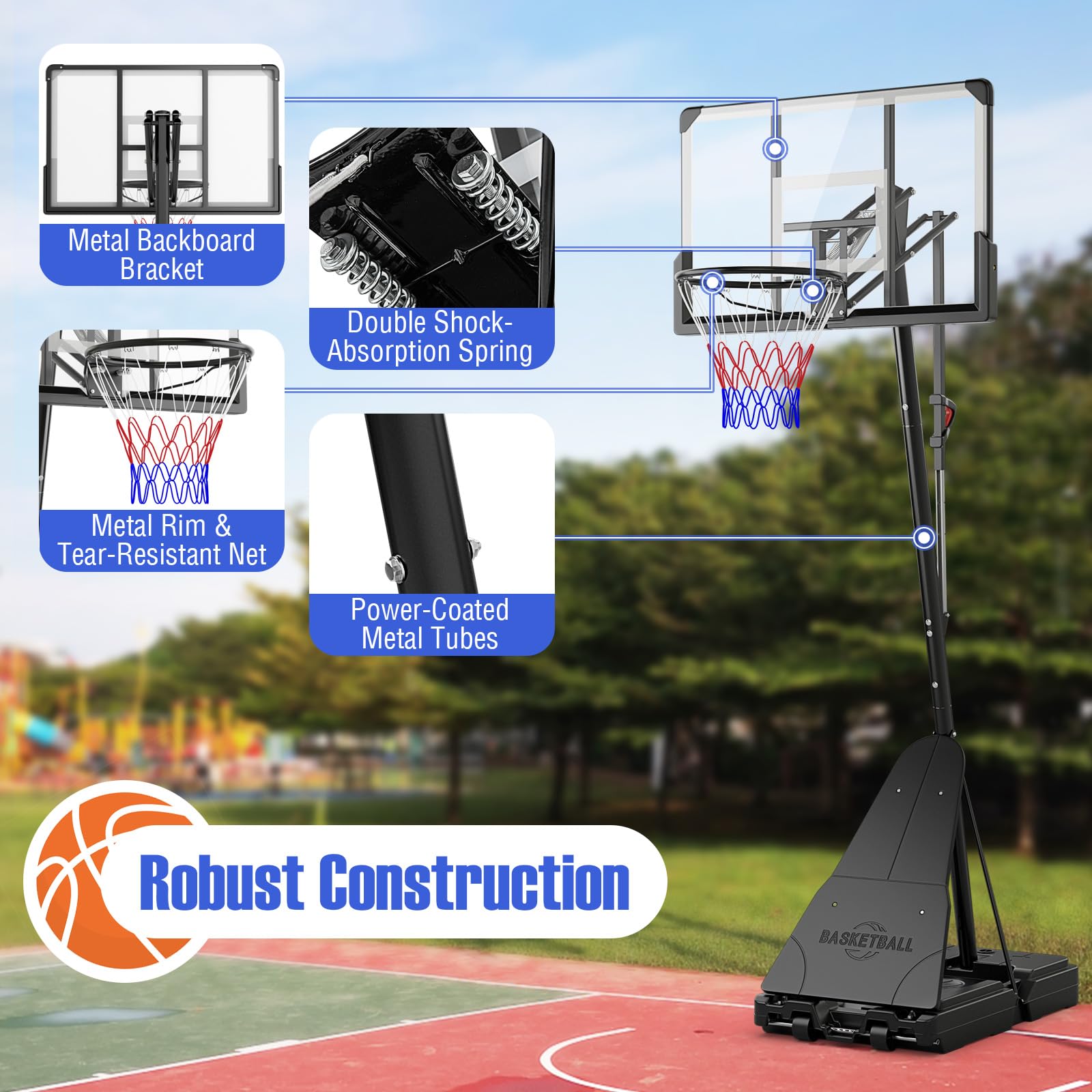 Giantex Portable Basketball Hoop Outdoor - 4.9-10 FT Height Adjustable Basketball Goal System