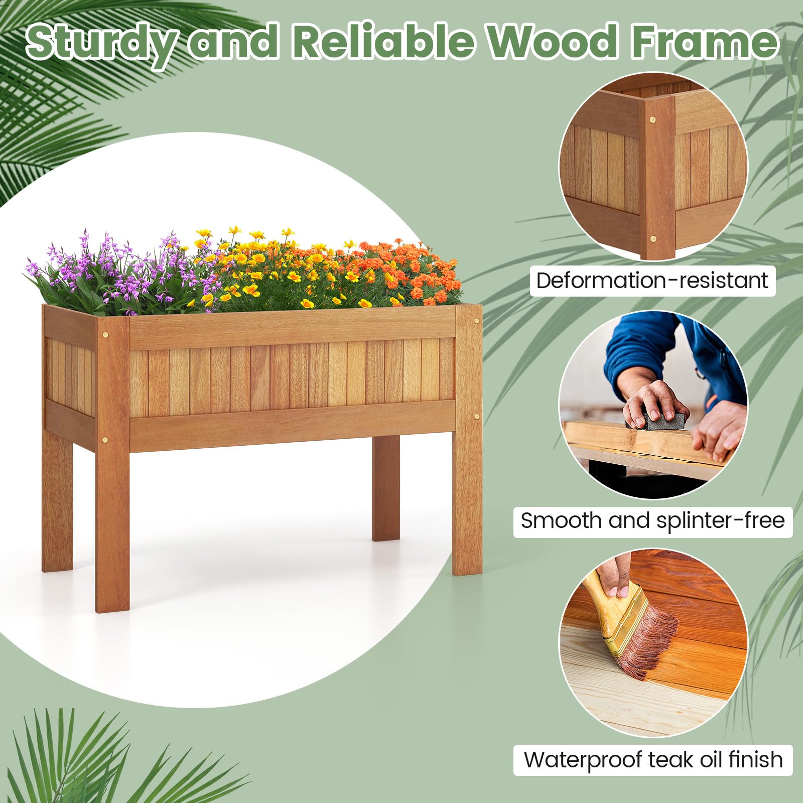 Giantex Wooden Raised Garden Bed, Solid Wood Elevated Planter Box w/Legs, 35”Lx 16”Wx24”H