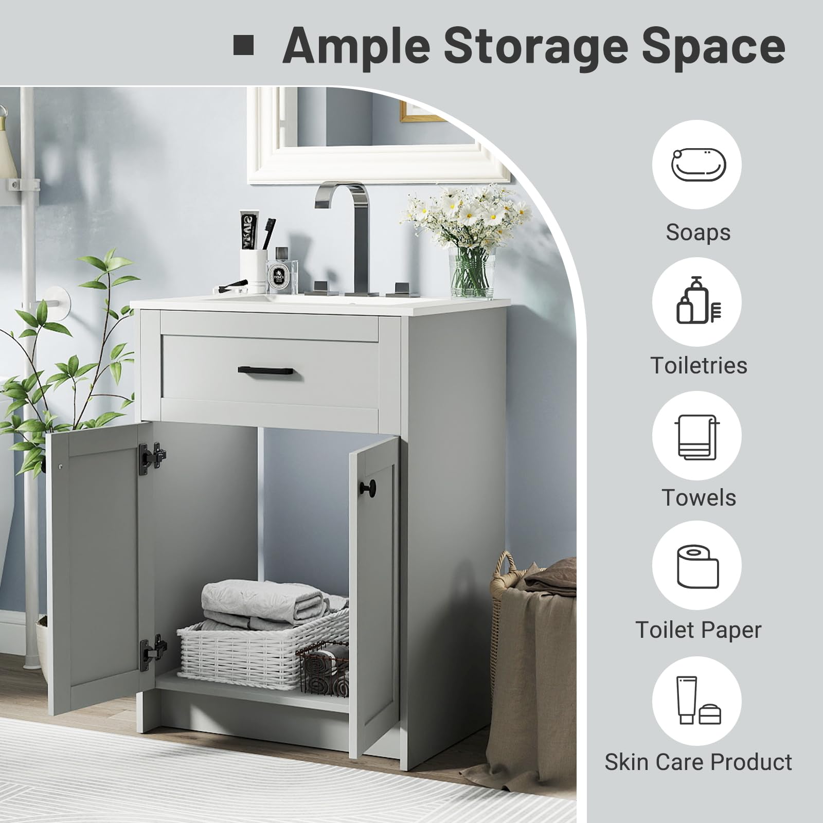 Giantex 24” Undermount Bathroom Cabinet with Ceramic Basin