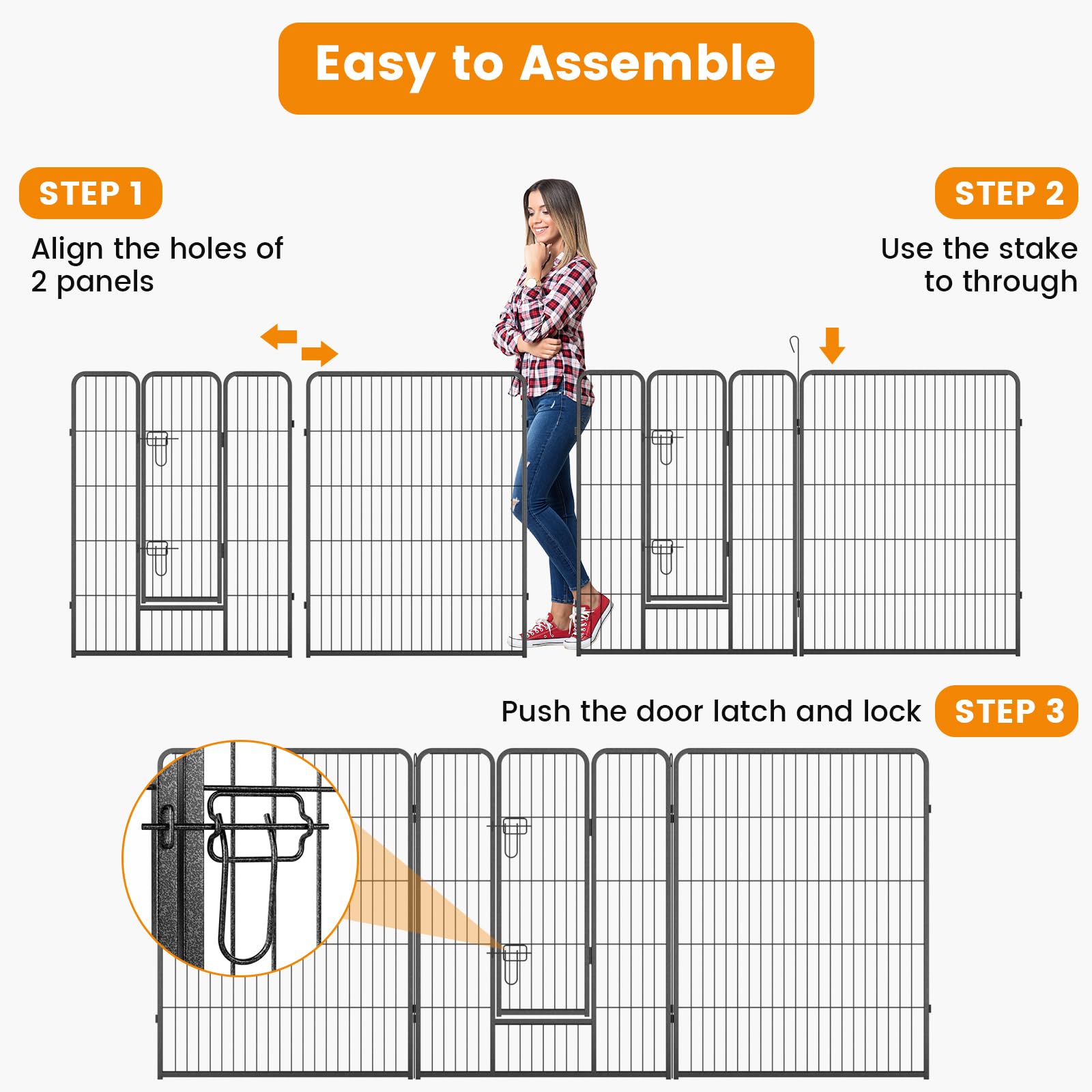 Giantex Dog Playpen Outdoor 40" H - 8/16 Panels Metal Pet Fence for Large Dogs, Heavy Duty Dog Pen Exercise Fence with Door