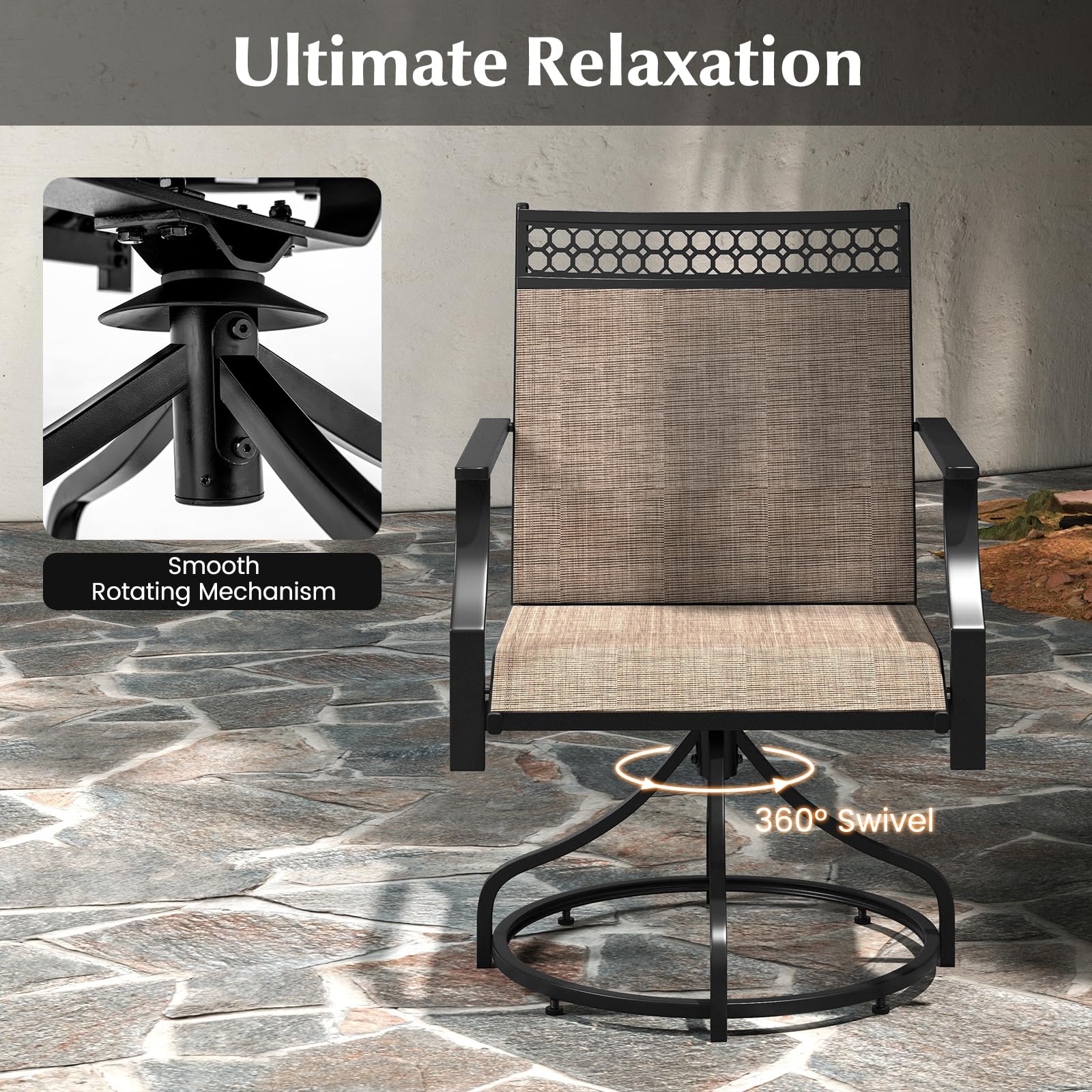 Giantex Swivel Outdoor Chairs, Patio Dining Chairs, Round Steel Base