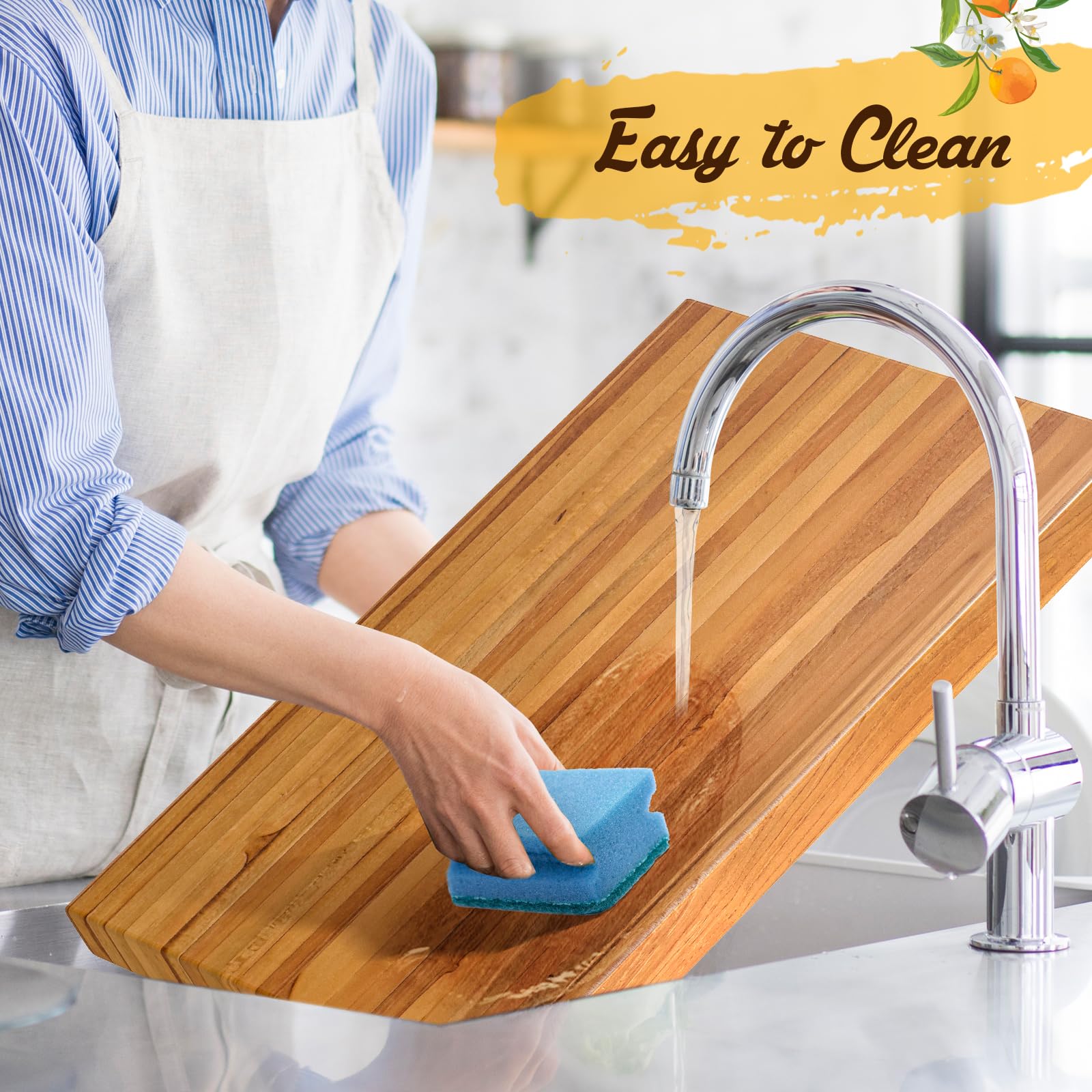 Giantex Teak Wood Cutting Board, Extra Large 24" Reversible Cutting Board with Side Handle