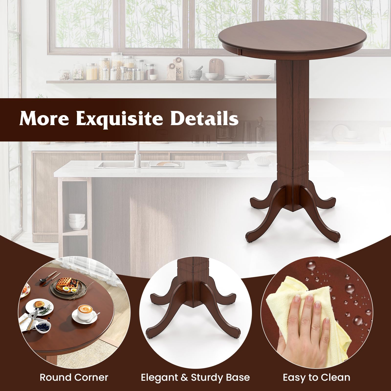 Giantex 30” Round Bar Table, Dining Table with Rubber Wood Frame