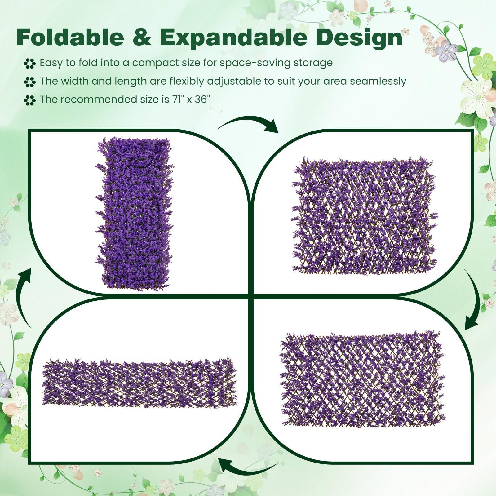 Giantex Expandable Fence Privacy Screen - Decorative Faux Purple Eucalyptus Fencing Panel for Balcony