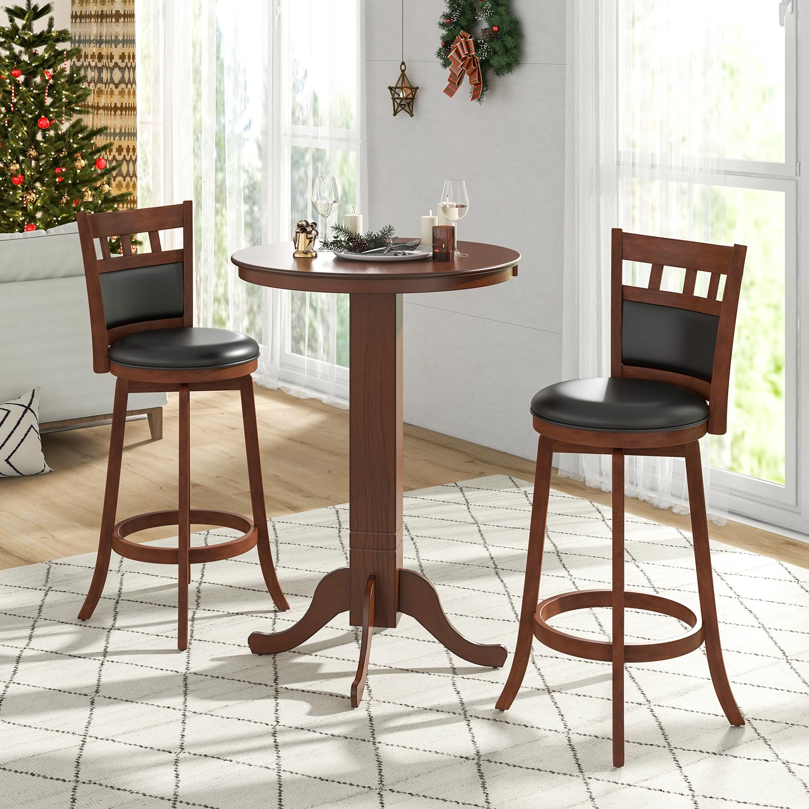 Giantex 3-Piece Bar Table and Chairs Set, Dining Table Set with 2 Swiveling Bar Stools