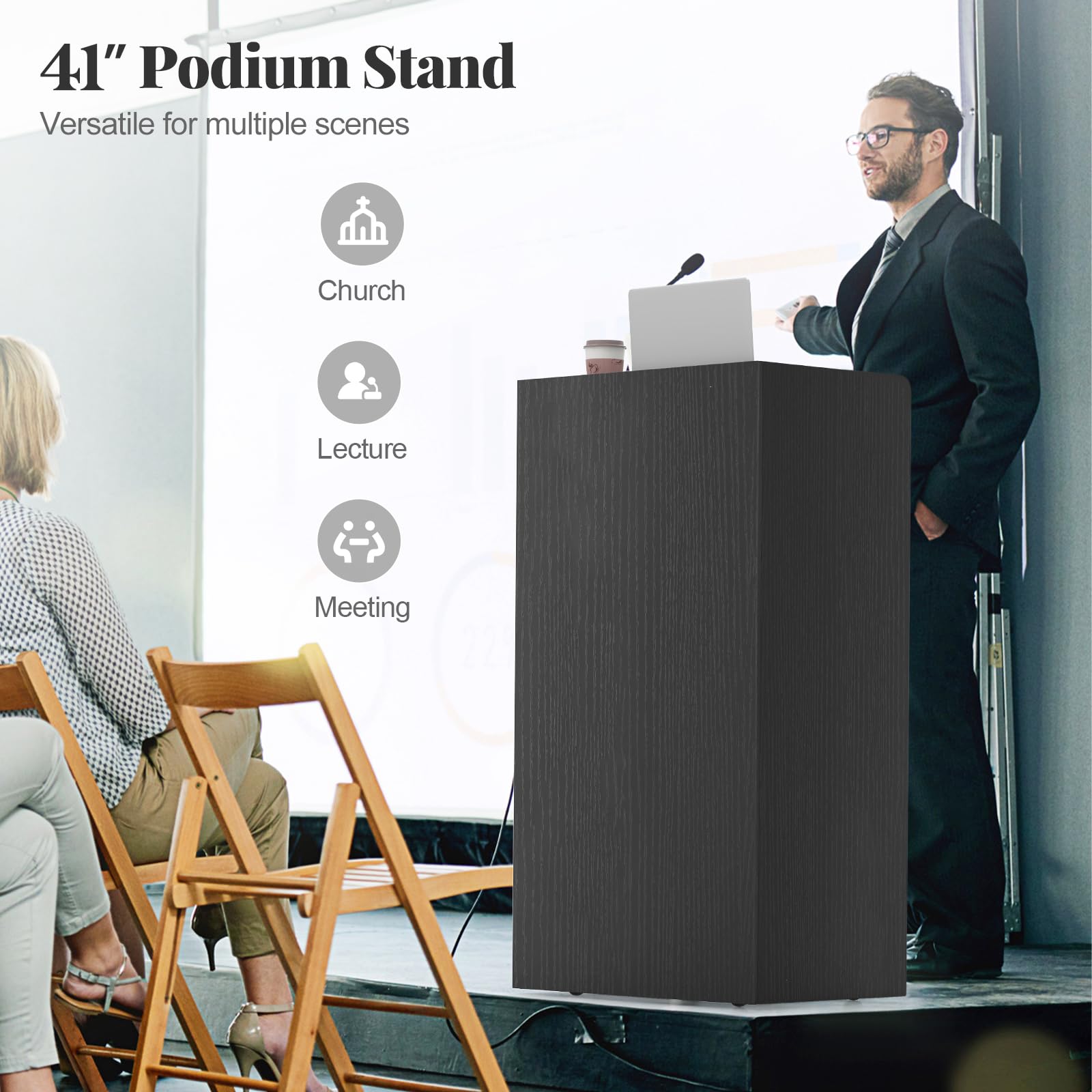 Giantex Portable Podium Stand, Lectern Podium with 2 Storage Shelves