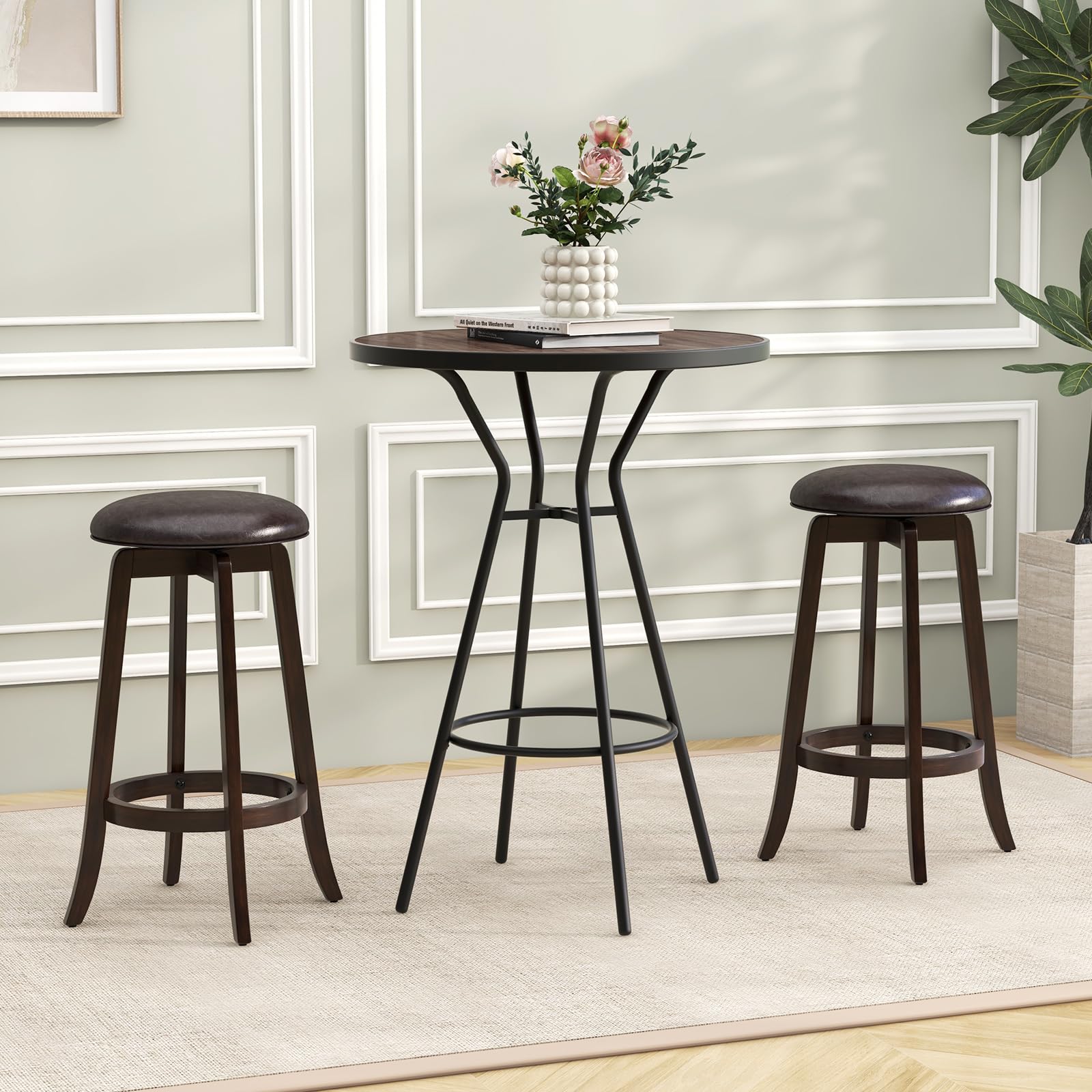 Giantex Bar Stools Set， 29"/ 24"  Bar Height Bar Stools w/ 360° Swivel Round Seat & Footrest