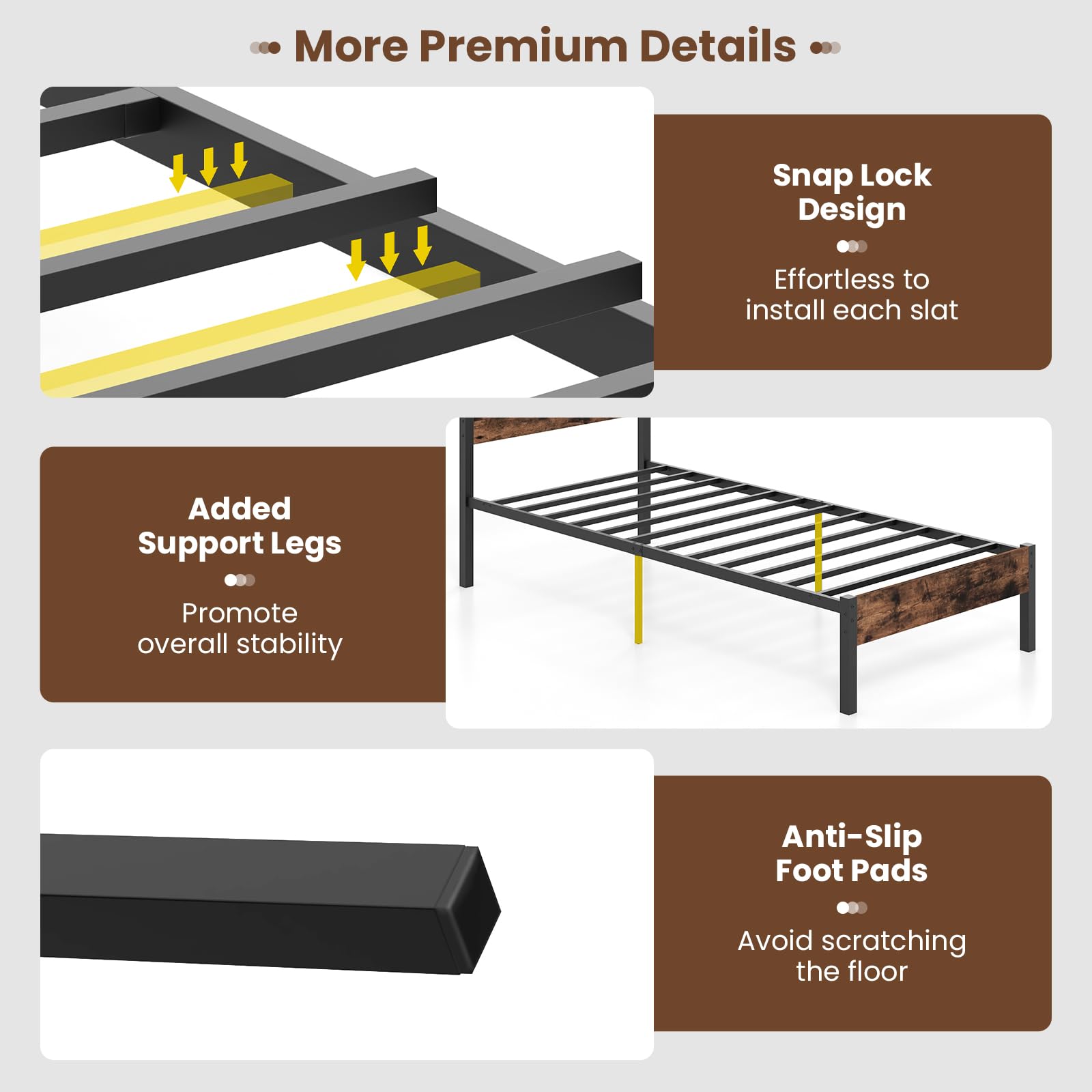 Giantex Metal Platform Bed Frame, Industrial Bed Frames with Wood Headboard