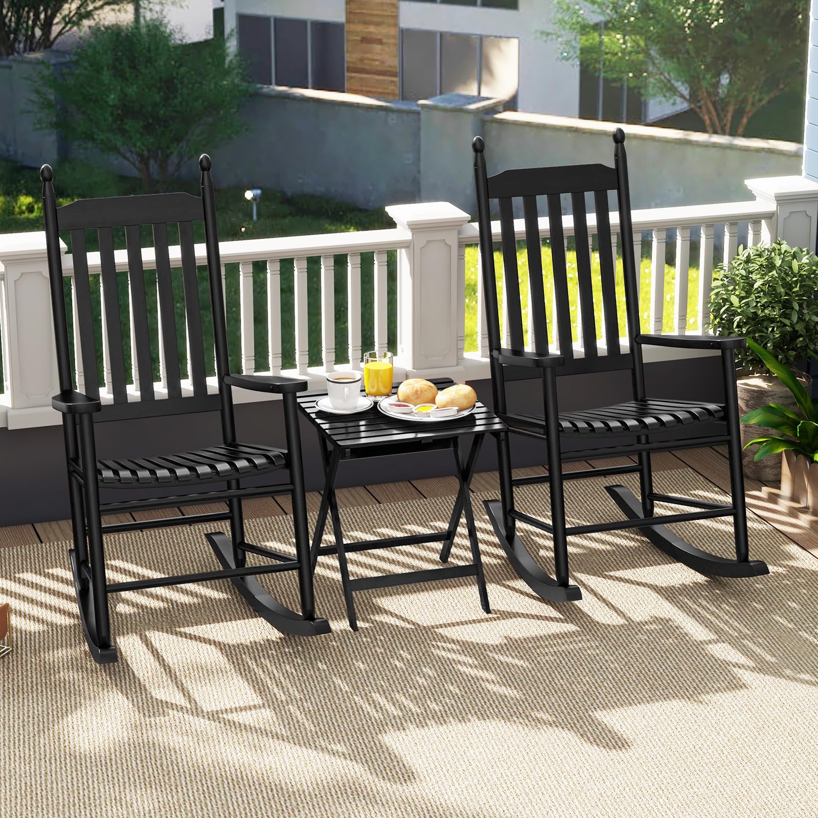 Giantex Outdoor Rocking Chair Set, All Weather Patio Rocker w/Solid Rocking Base & High-Back