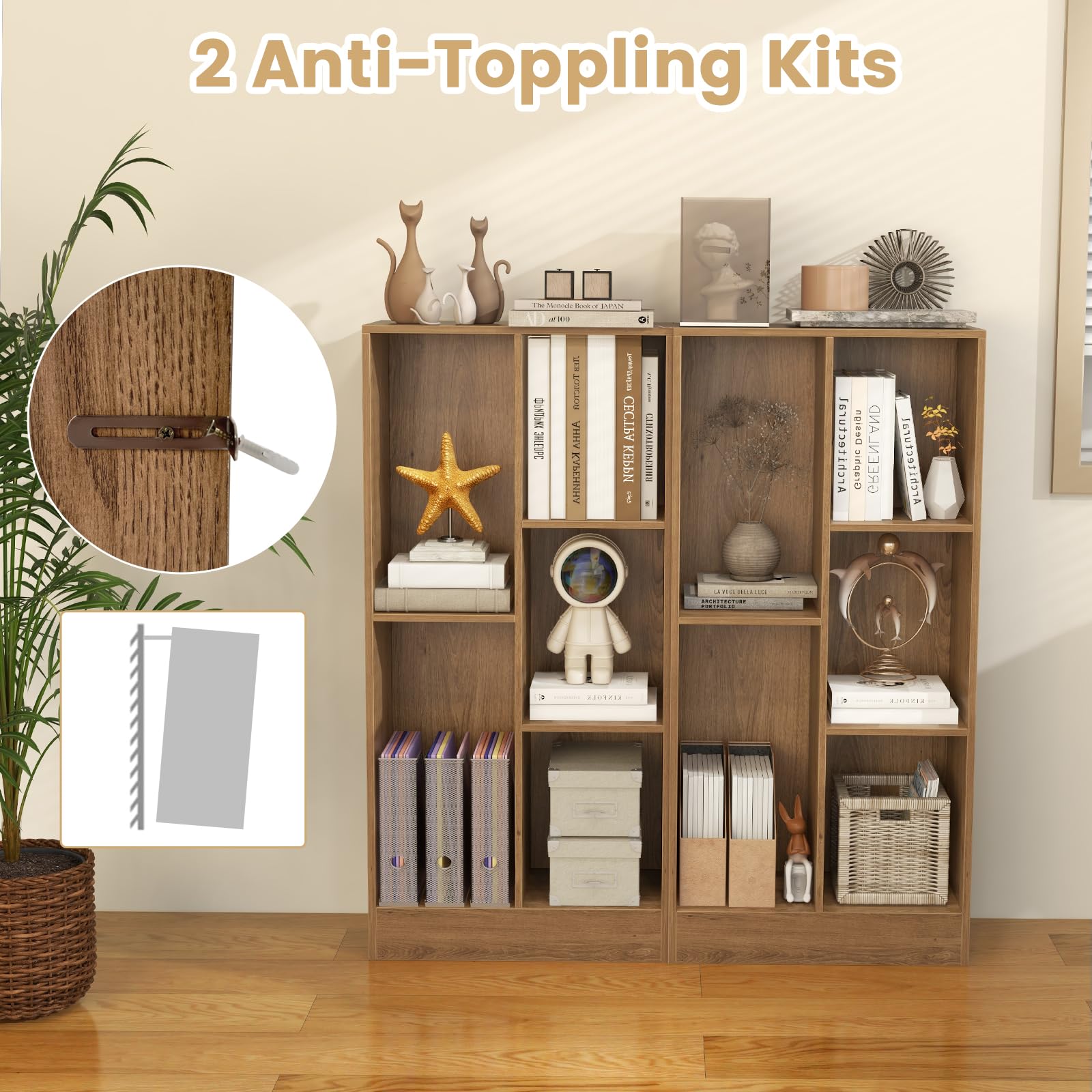 Giantex 5-Cube Bookcase Set of 1/2, Freestanding Bookshelf w/2 Anti-toppling Kits