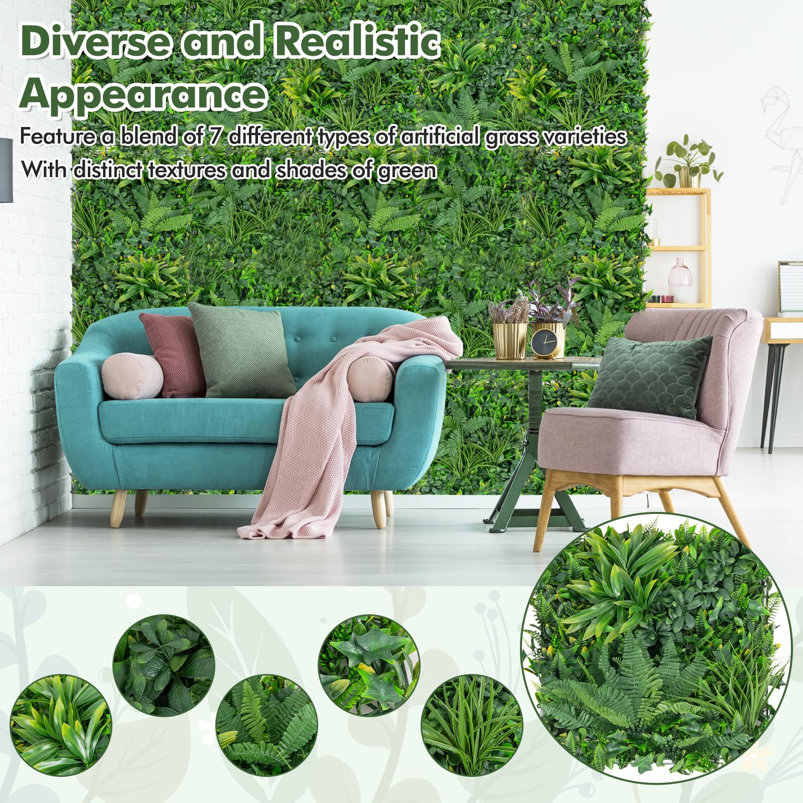 Giantex Grass Wall Panels Backdrop - 4 PCS 20"x20" Artificial Tropical Boxwood Panels