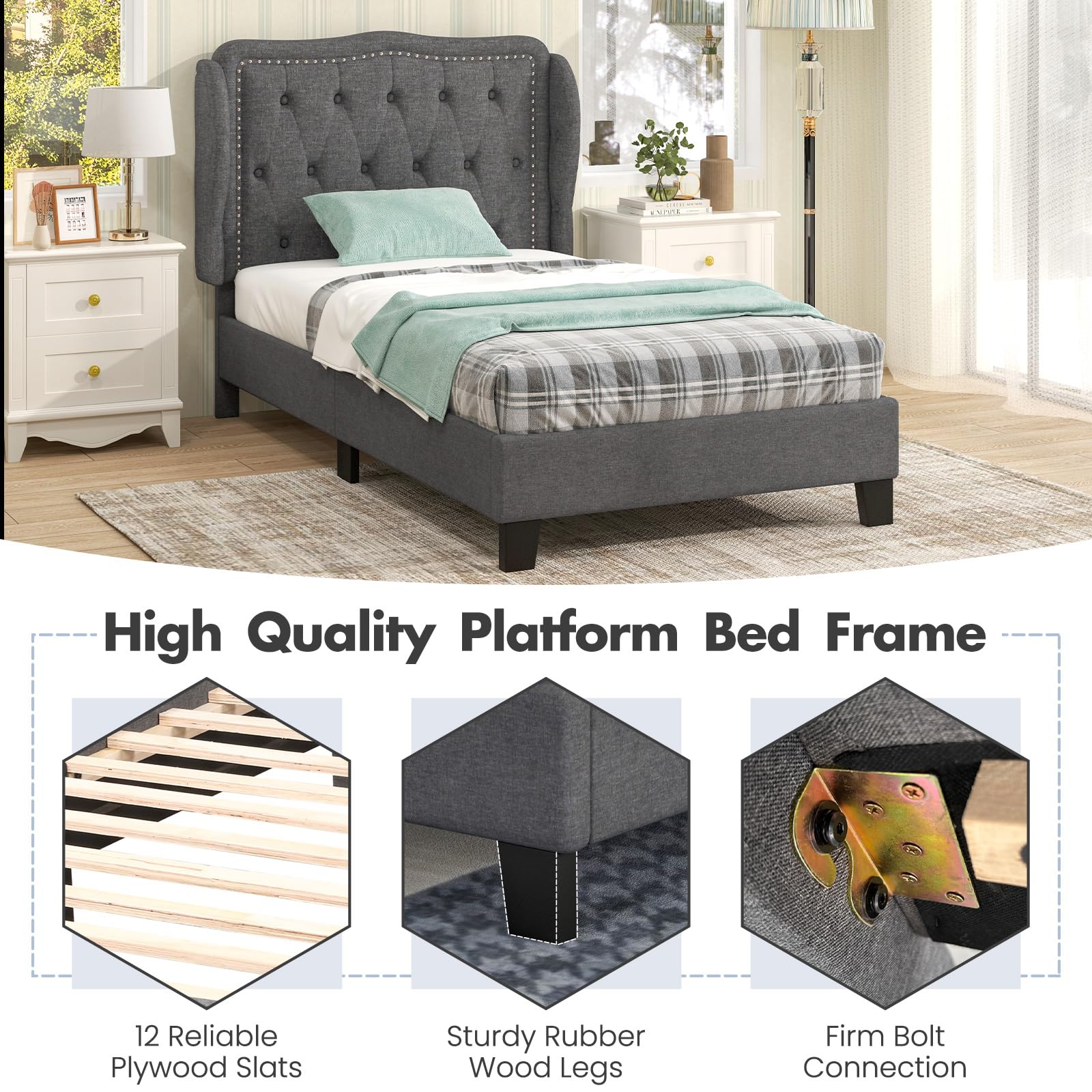 Giantex Twin Bed Frames with Headboard