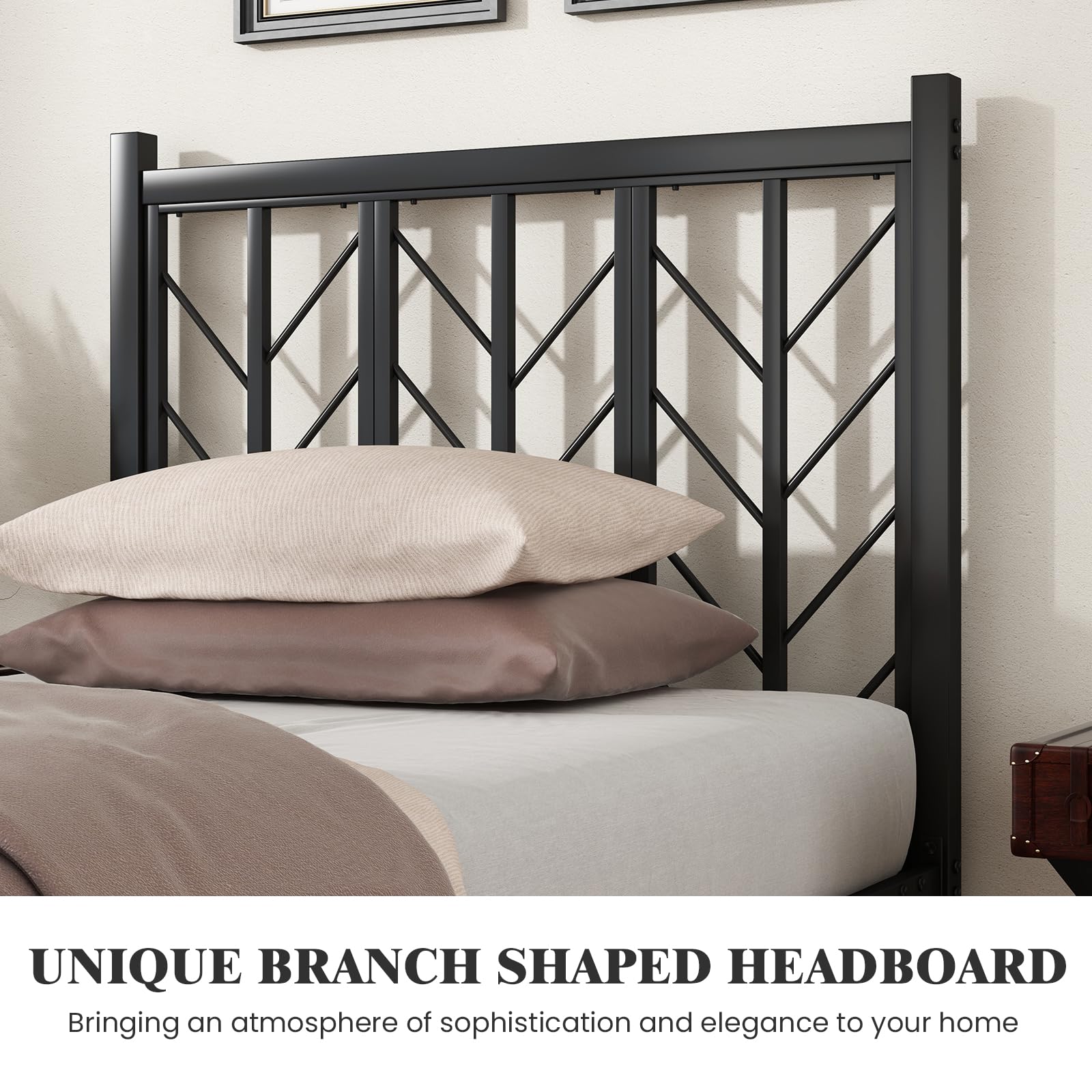 Giantex Bed Frames with Vintage Headboard, Metal Mattress Foundation for Storage