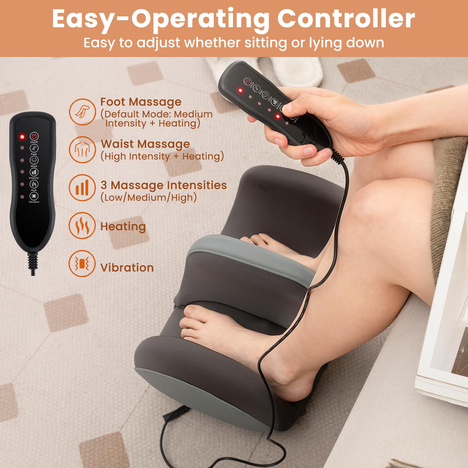 Giantex Foot Massager, Calf Massager with Heat, 3 Massage Intensity, Vibration, Detachable Middle Sponge