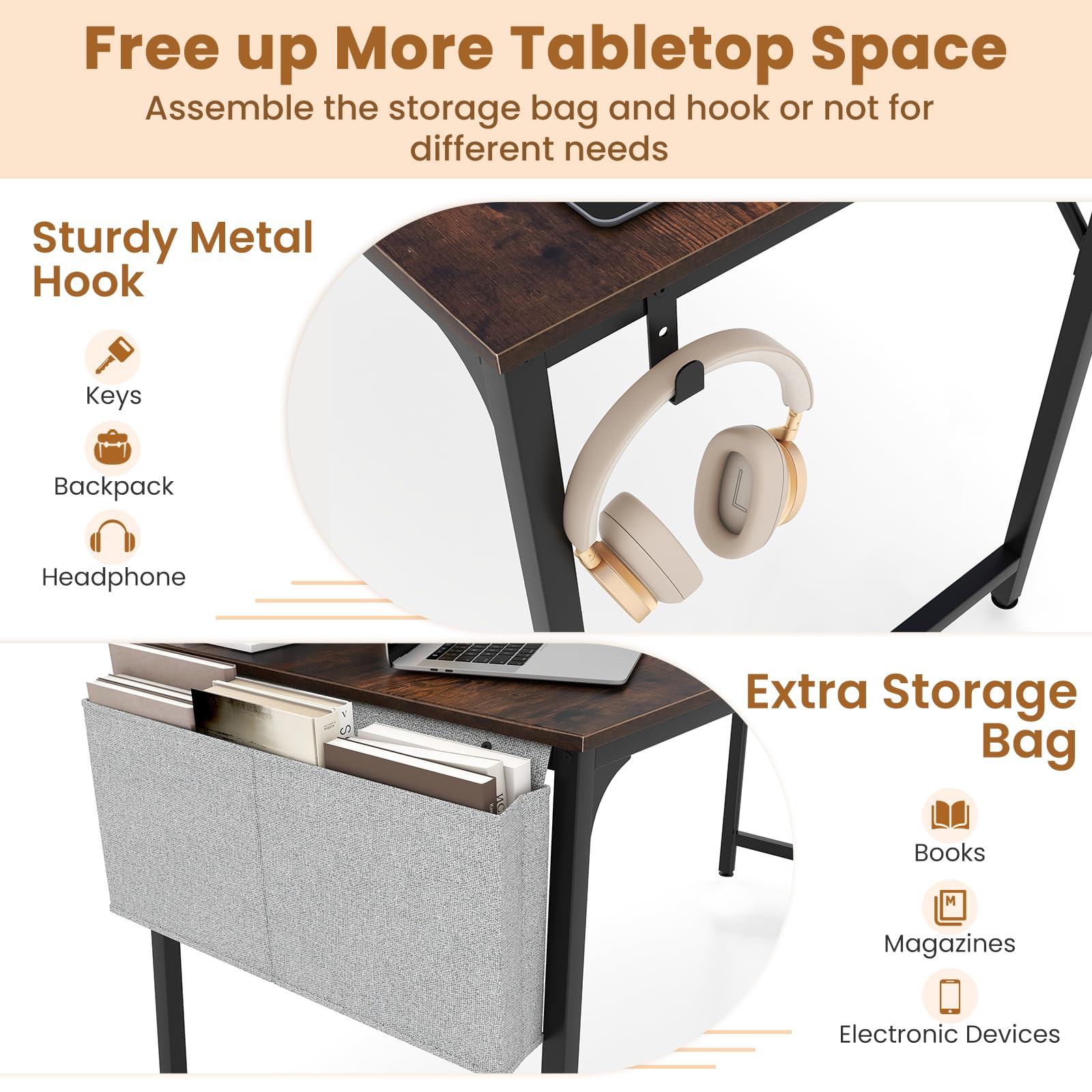 Giantex 30 FT Conference Table with Charging Station, 60" x 24" Rectangular Large Meeting Room Desk with Storage Bag & Hook