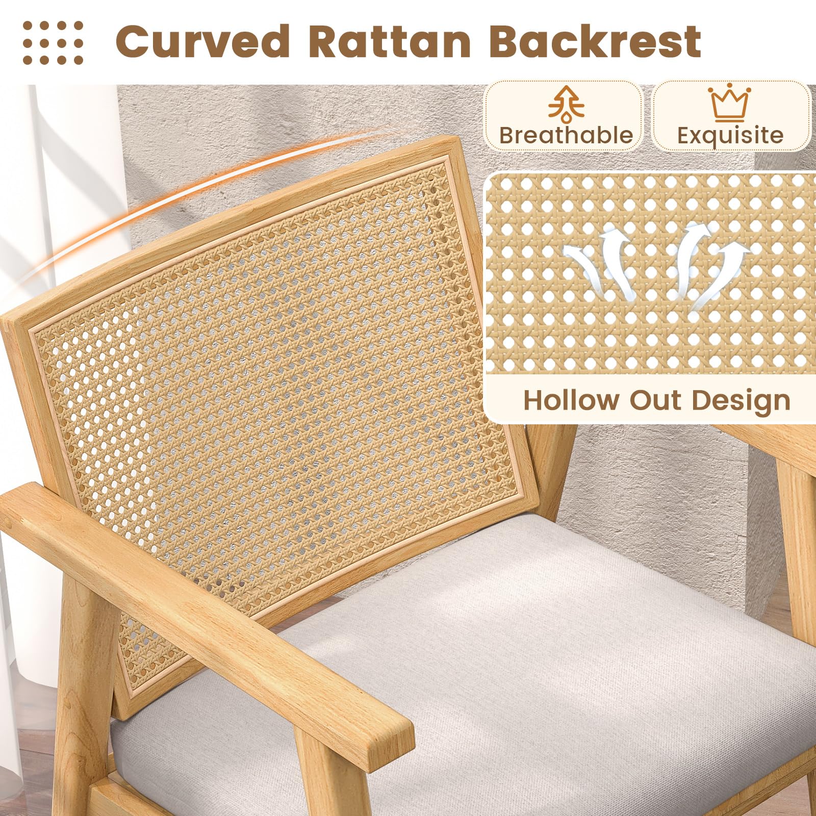 Giantex Modern Rattan Accent Chair Set of 2/4, Mid Century Accent Chairs w/Curved Backrest