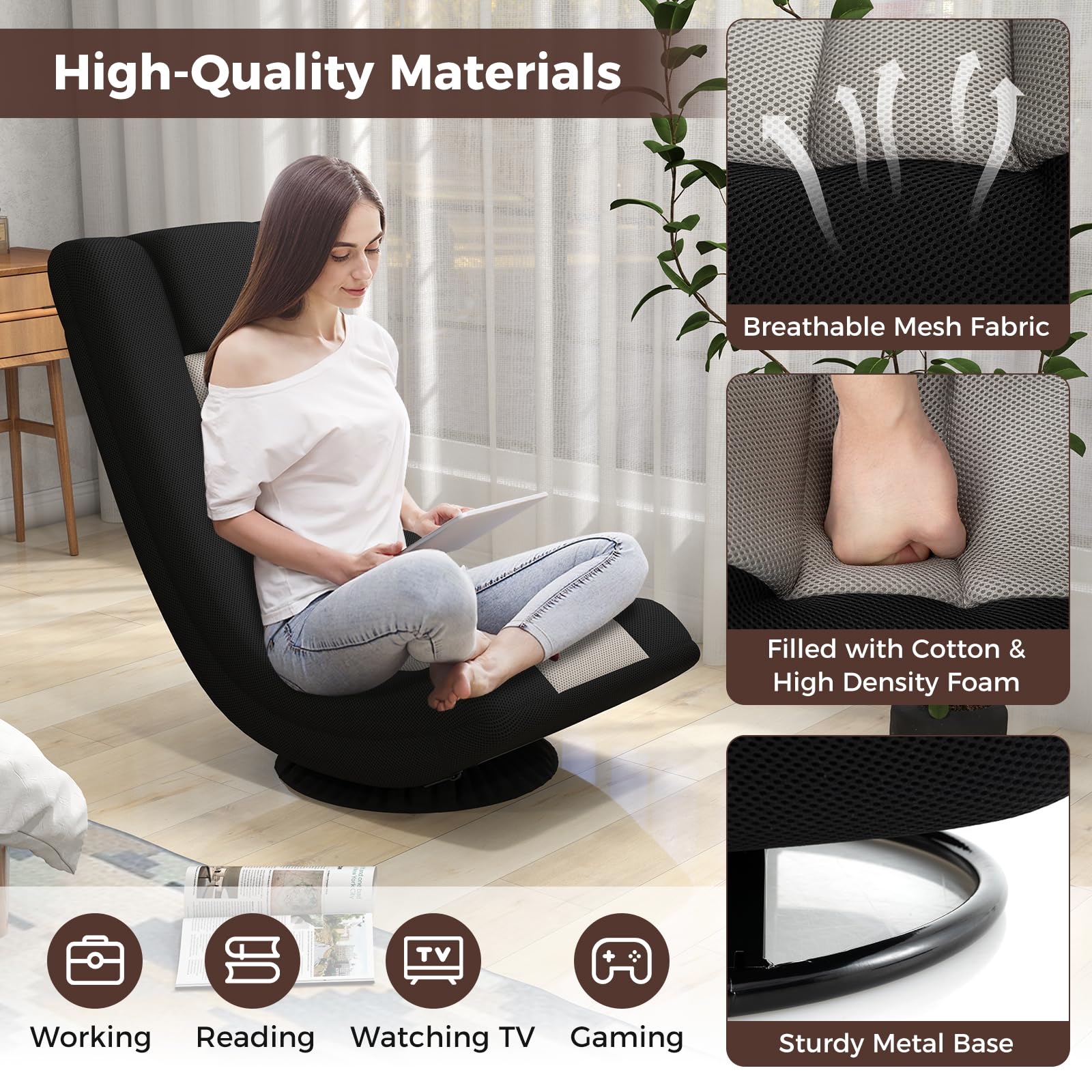 Giantex Floor Chair with Back Support, 4-Position Adjustable Back, Lazy Sofa Chair, Meditation Chair