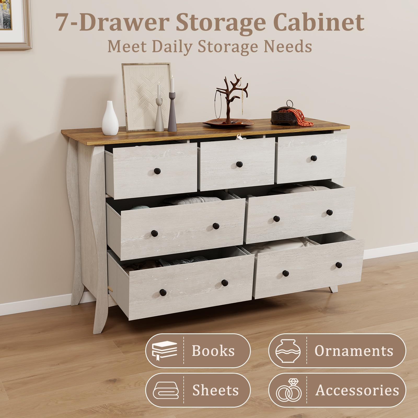 Giantex Storage Cabinet with Foldable & Detachable Fabric Drawers, Anti-Tipping Kit, 47” x 15” x 30.5” Farmhouse Floor Cabinet