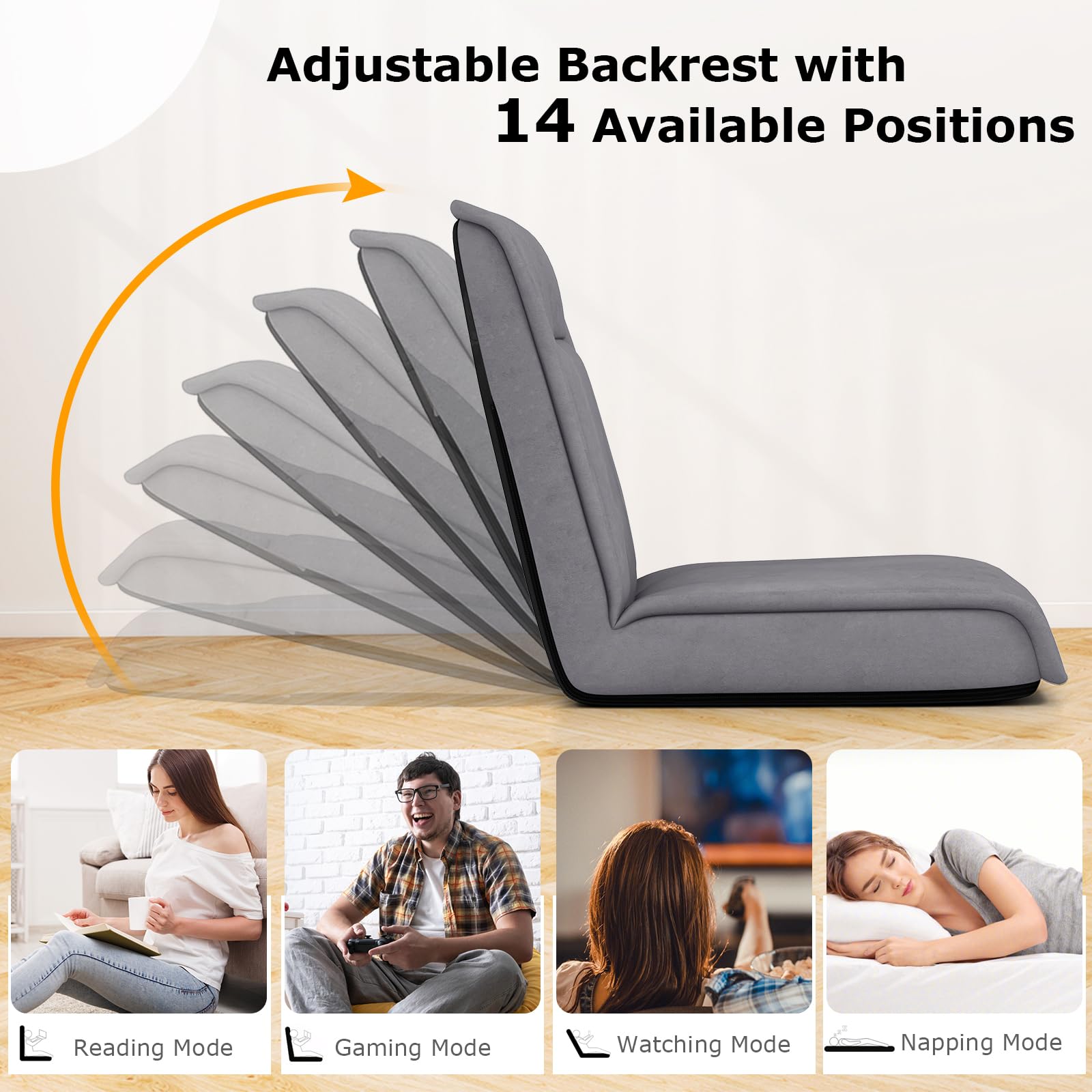 Giantex Floor Chair, Lazy Sofa with 14-Poistion Adjustable Backrest & 5-Position Adjustable Headrest, Padded Sleeper Bed