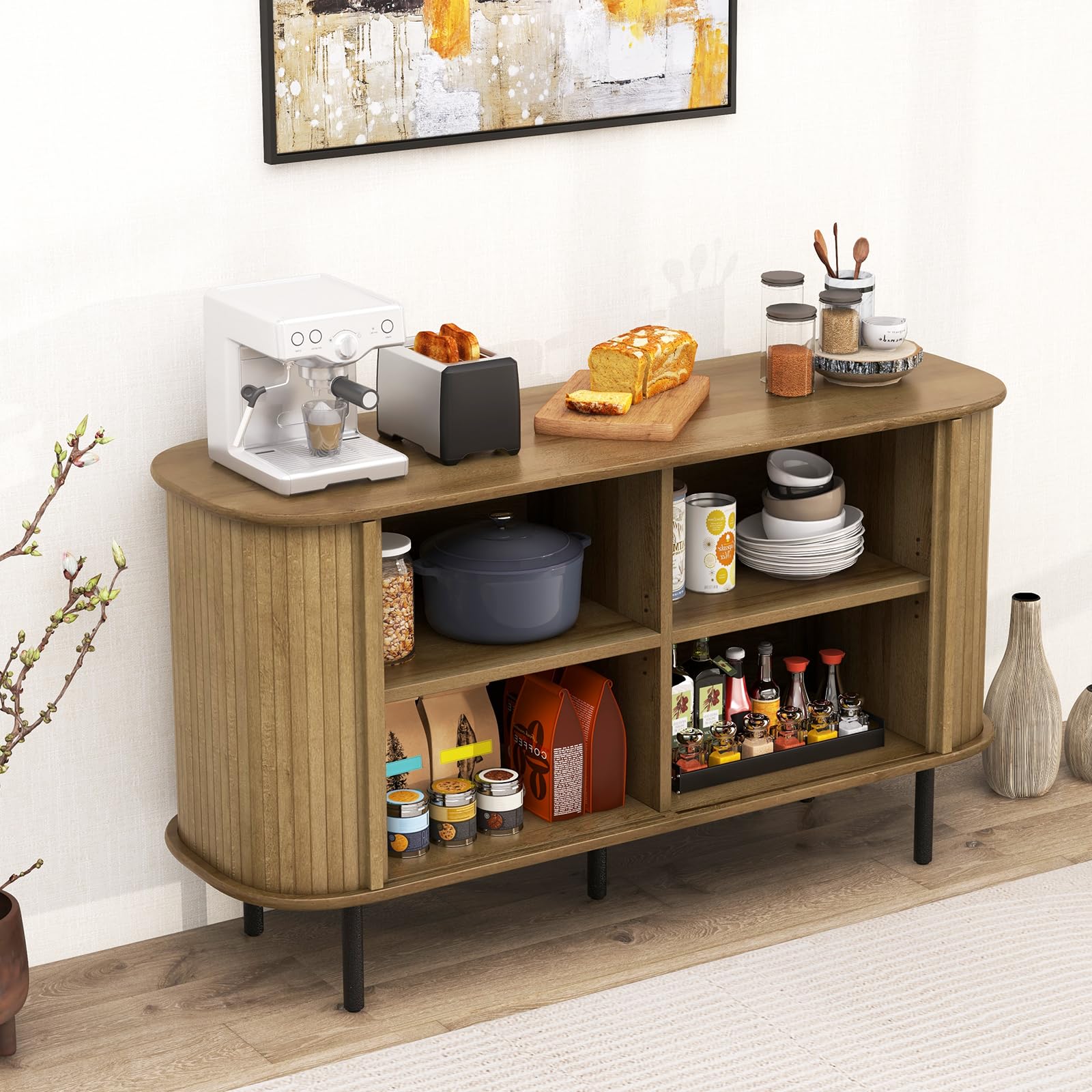 Giantex Kitchen Storage Cabinet, 47” Buffet Cabinet with Storage, Wooden Sideboard w/ 2 Sliding Tambour Doors