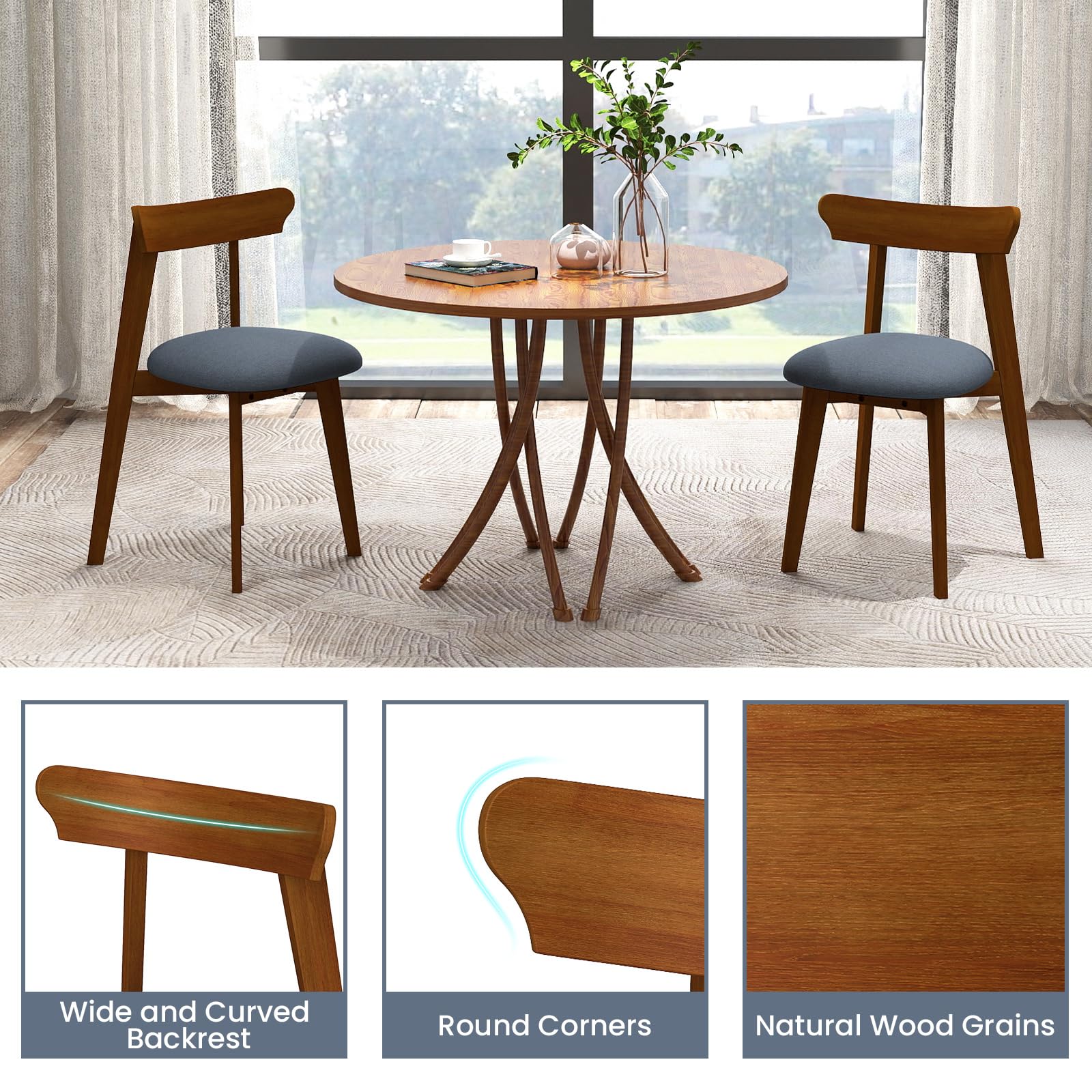 Giantex Wooden Dining Chairs Set, Mid-Century Kitchen Chairs w/Padded Seat & Curved Backrest