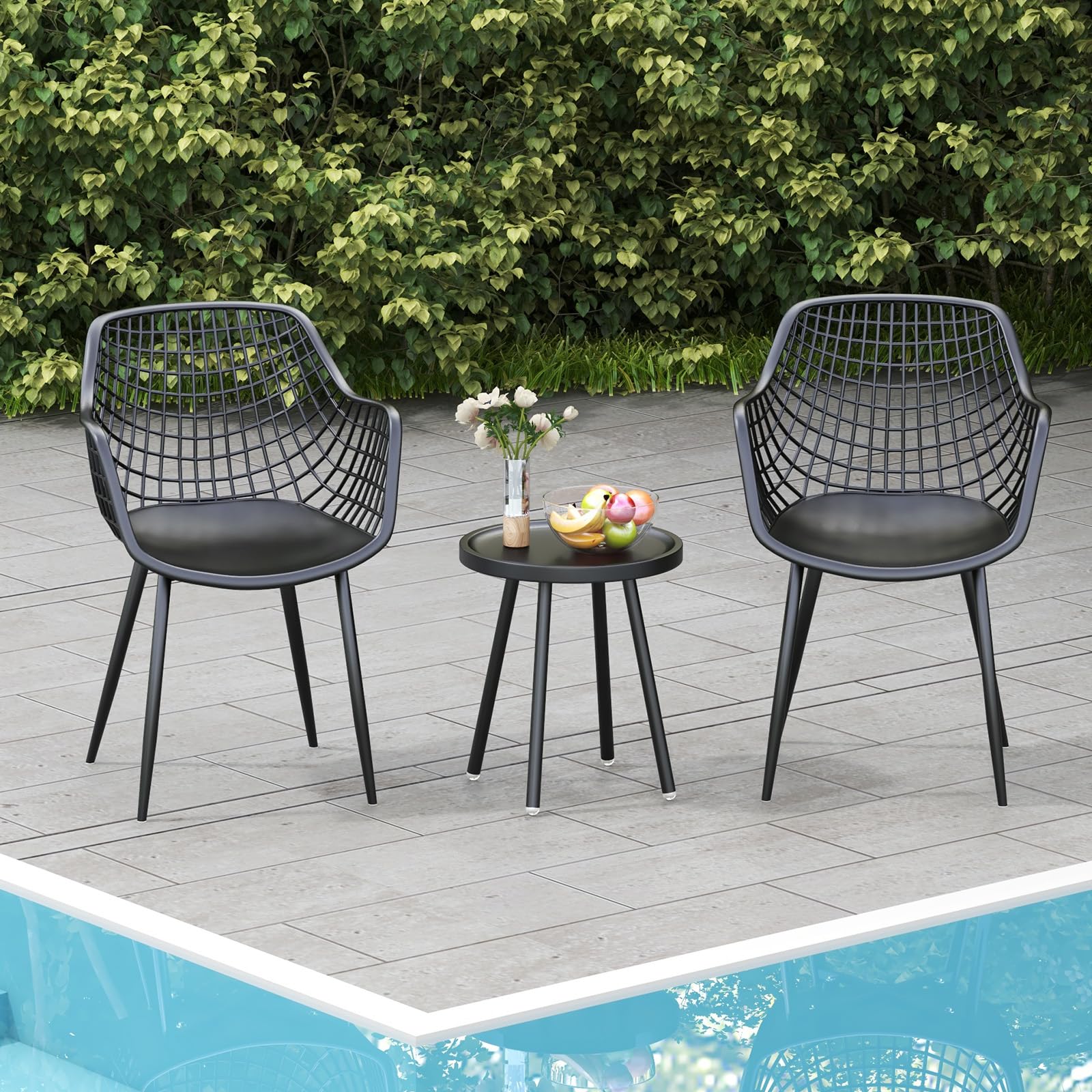 Giantex 3 Piece Patio Furniture Set, Outdoor Bistro Table and Chairs Set of 2, PP Seat & Metal Legs