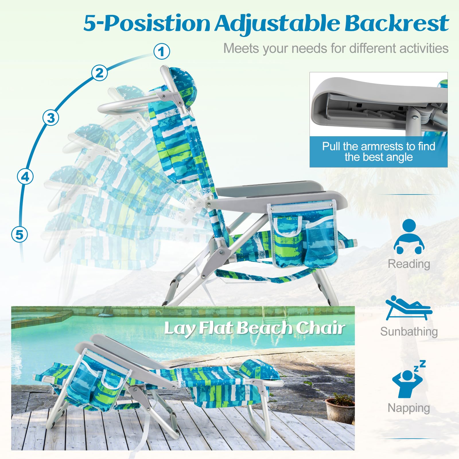 Giantex Backpack Beach Chair - Foldable Camping Chair with 5 Adjustable Position