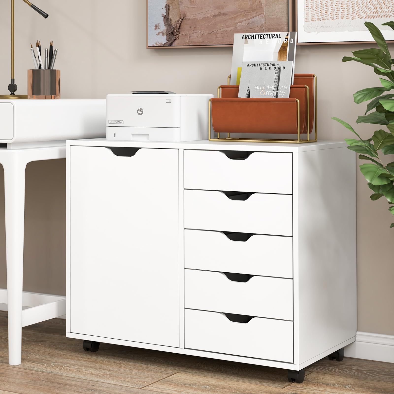 Giantex Lateral File Cabinet with Shelves - 5 Drawer Office Cabinet, White