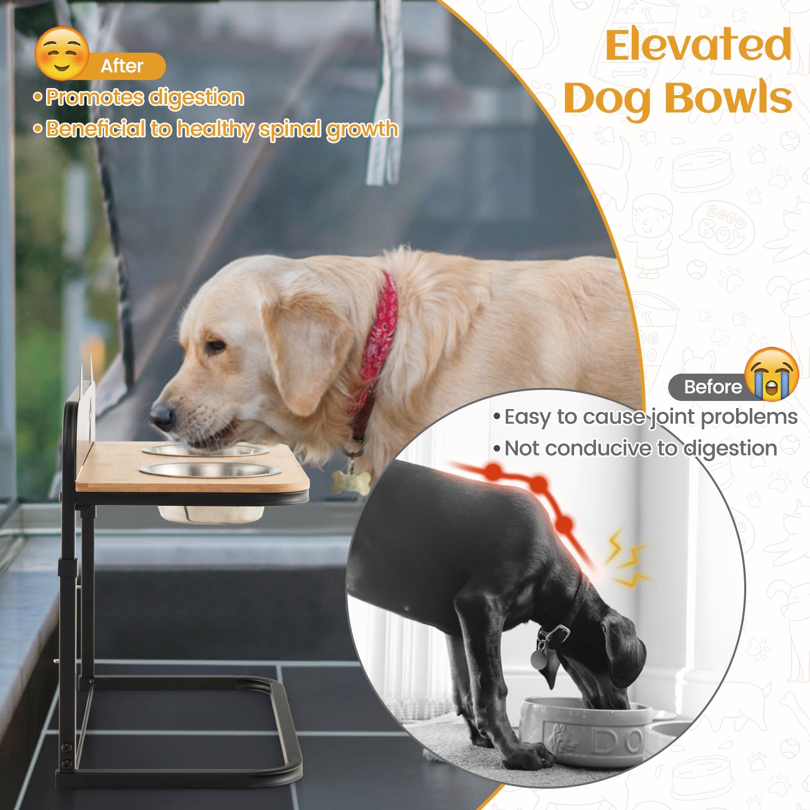 Giantex Elevated Dog Bowls Stand, 5 Adjustable Heights, 2 Stainless Steel  Bowls, Non-Slip Metal Frame, Raised Pets Cats Feeding Station, Tall Dog  Food