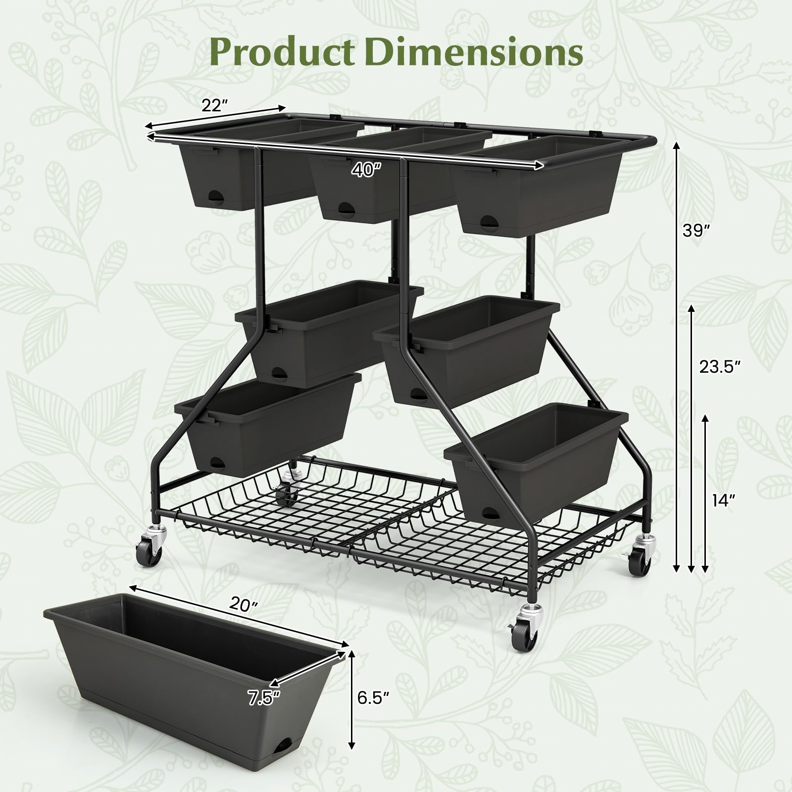 Giantex Rolling Raised Garden Bed w/ 7 Planter Boxes, Storage Baskets, Drainage Holes