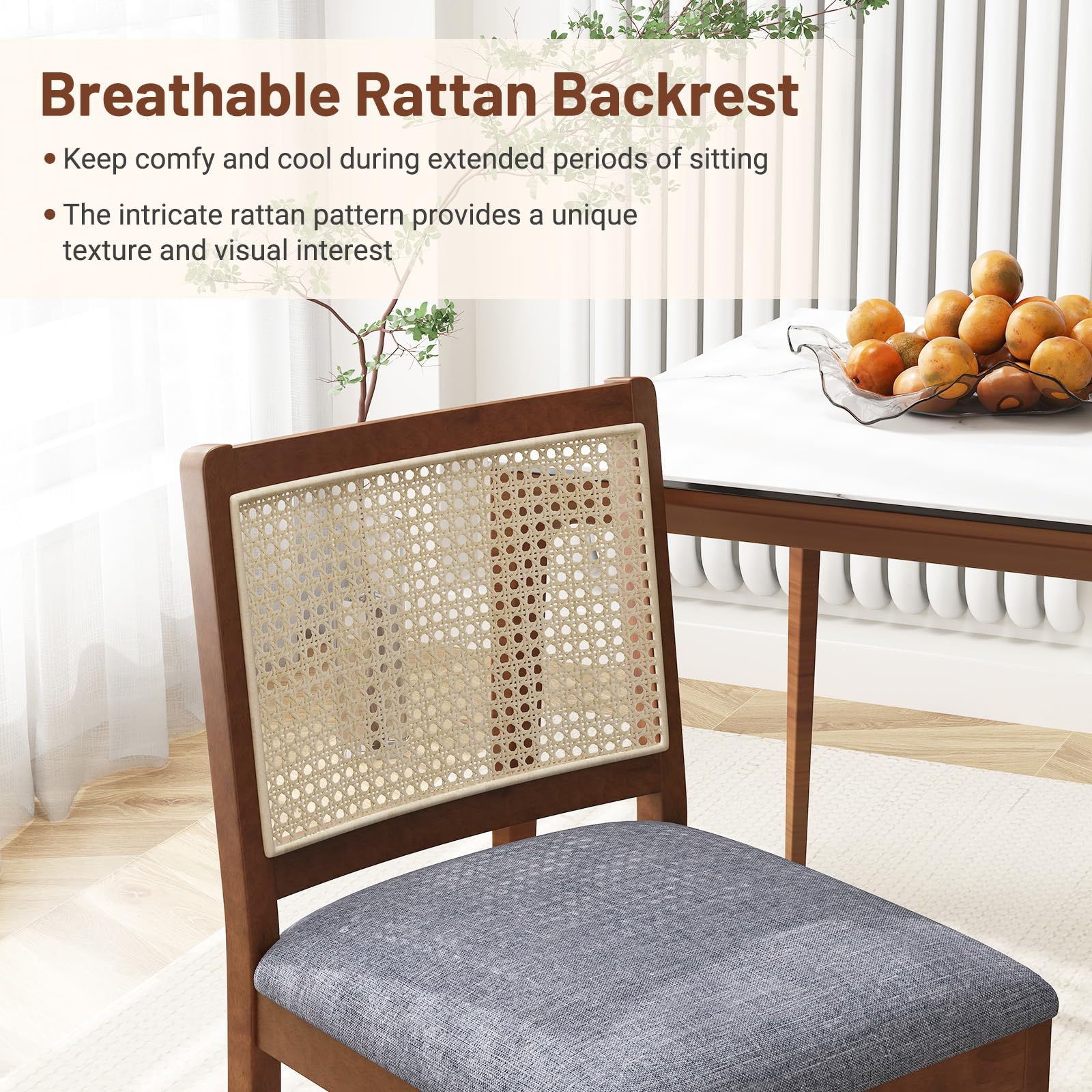 Giantex Rattan Dining Chairs Set of 2/4, Modern Upholstered Kitchen Chairs w/Rubber Wood Frame