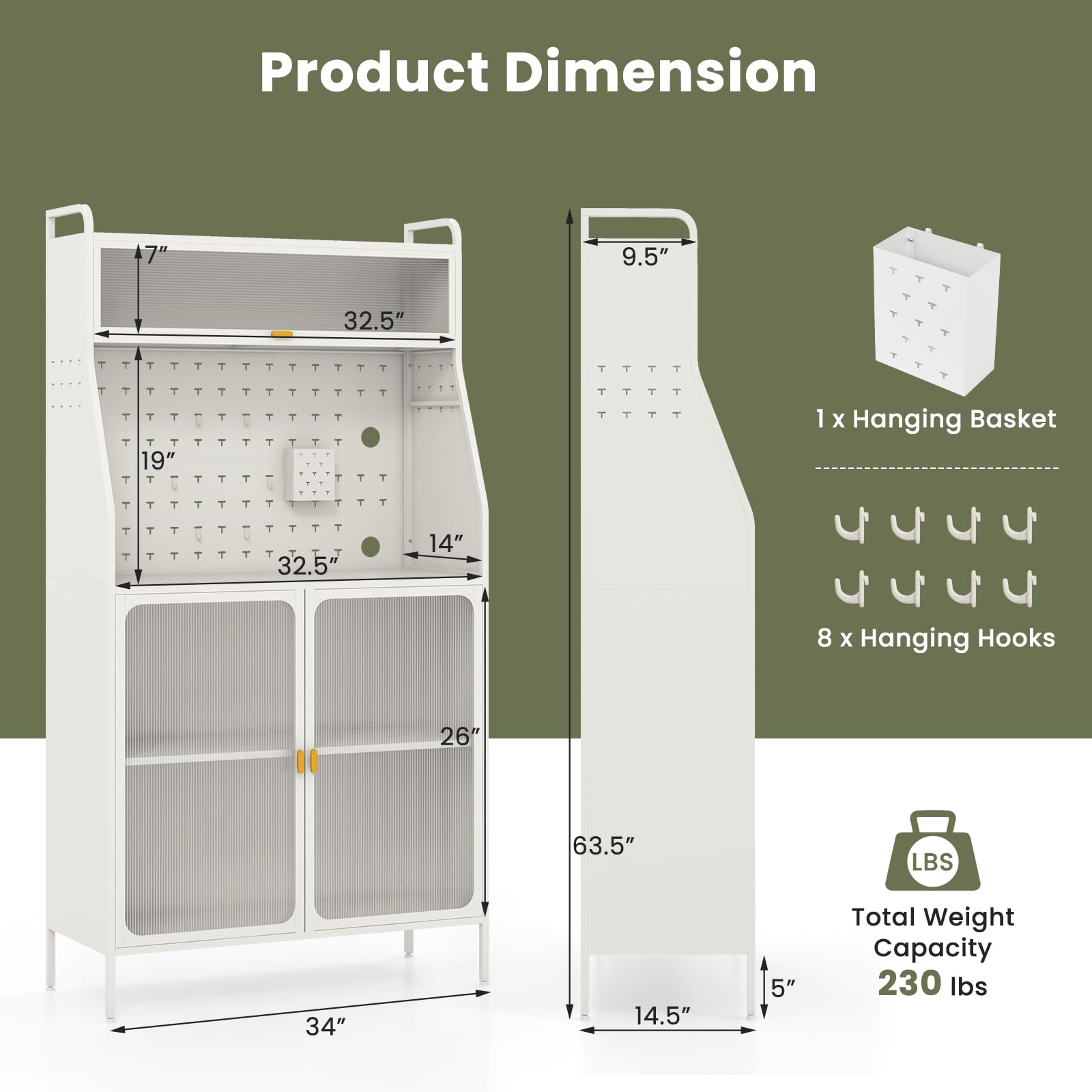 Giantex Pantry Organizers and Storage, 63.5" H Kitchen Buffet Cabinet with Hutch, Pegboard