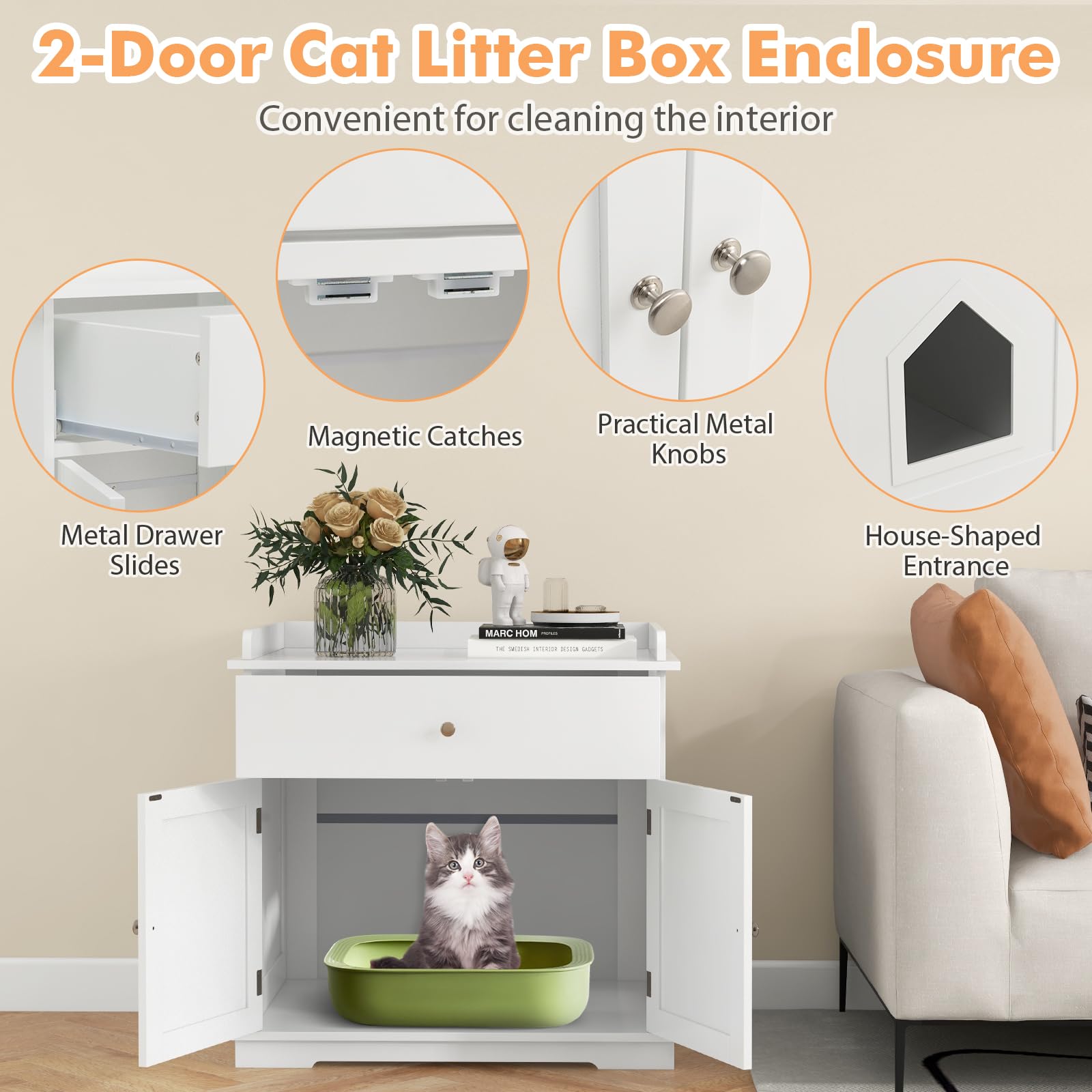 Giantex Cat Litter Box Enclosure - Cat Washroom Hidden Furniture with Large Drawer