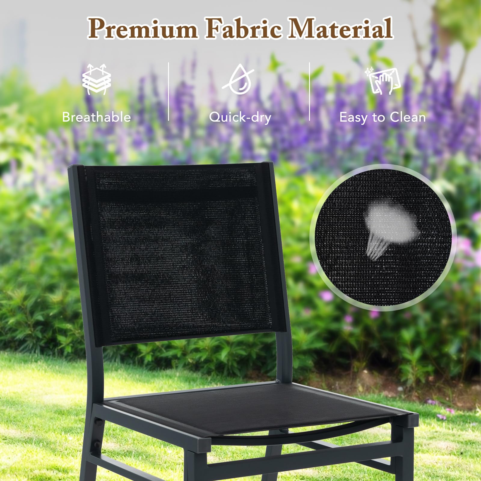 Giantex Outdoor Patio Dining Chair, Armless Dining Chair with Breathable Fabric Seat & Backrest