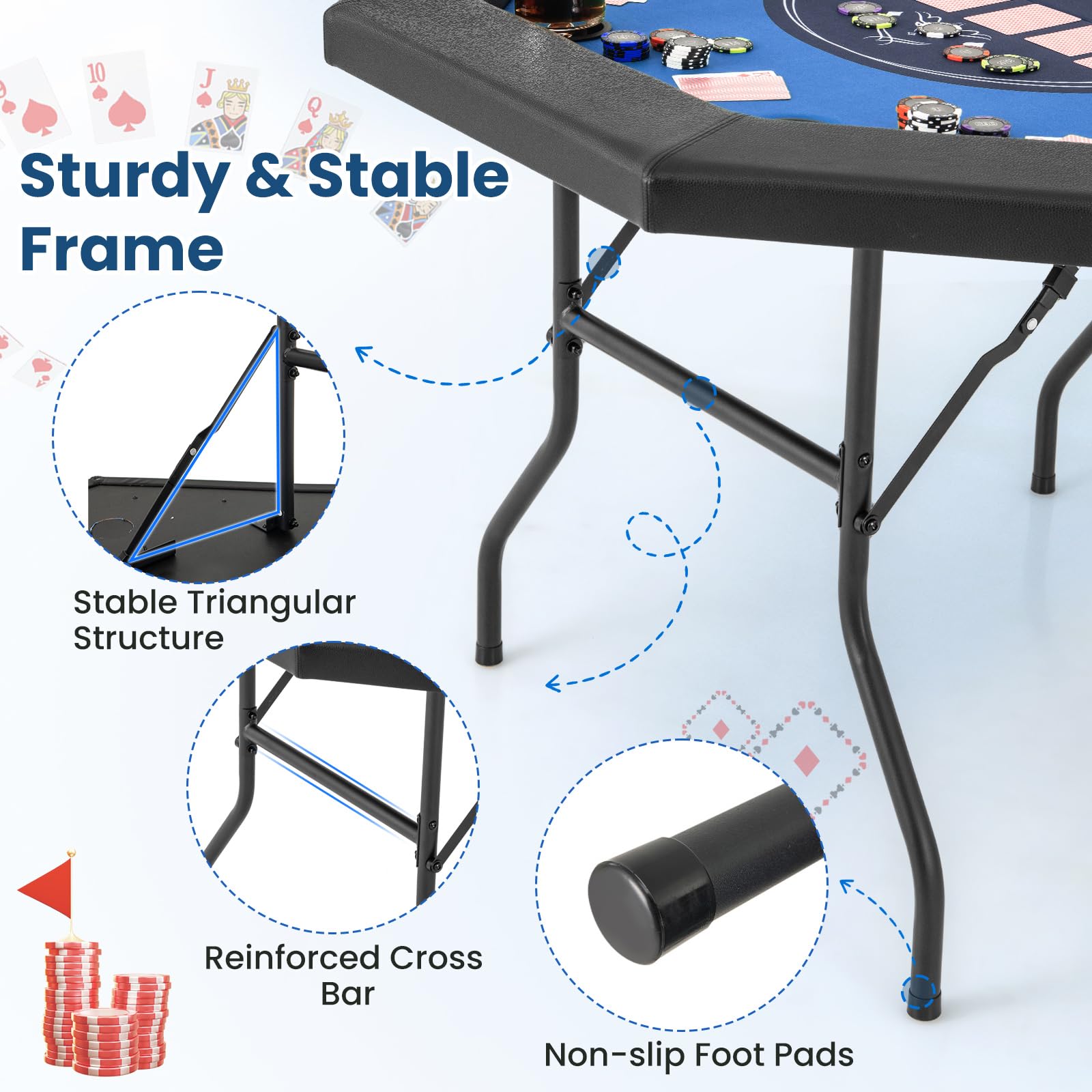 Giantex 8 Player Poker Table Foldable, 72" Portable Folding Texas Holdem Poker Tables w/Padded Rails