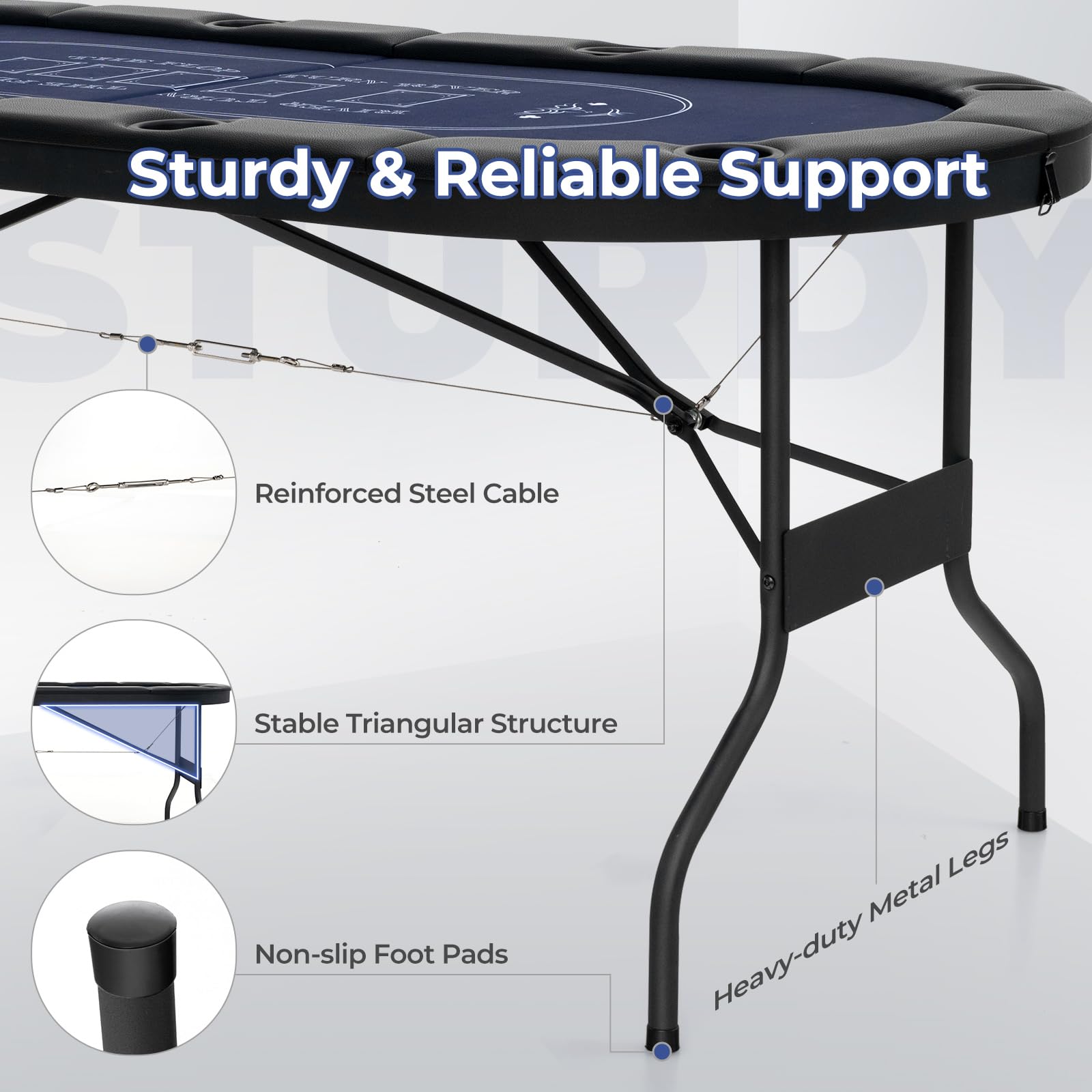 Giantex 8 Player Poker Table Foldable, 72" Portable Folding Texas Holdem Poker Tables w/Padded Rails