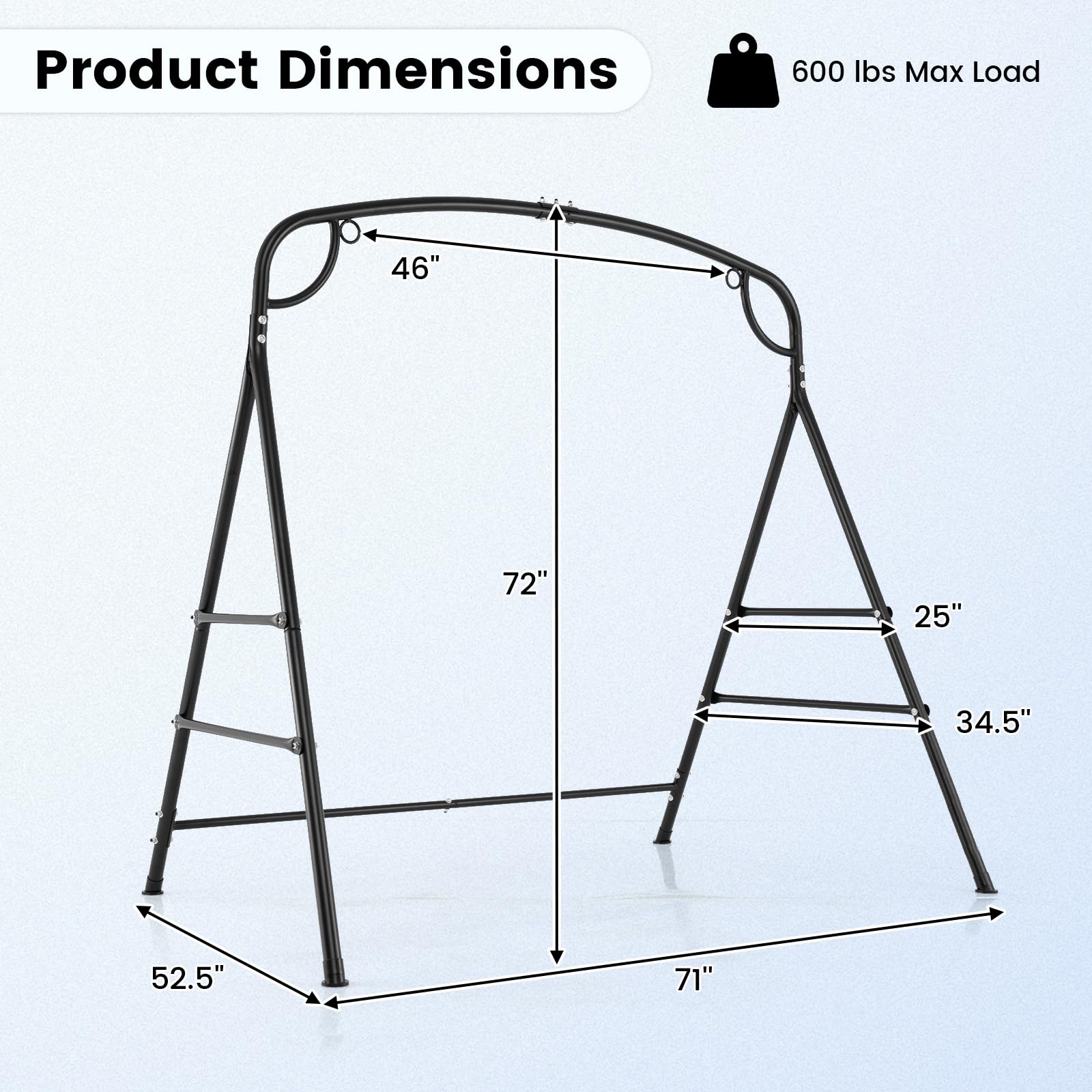 Giantex 660-Lbs Metal Hammock Stand - Heavy Duty Porch Swing Stand w/ 4 Support Bars, Hammock Chair not Include