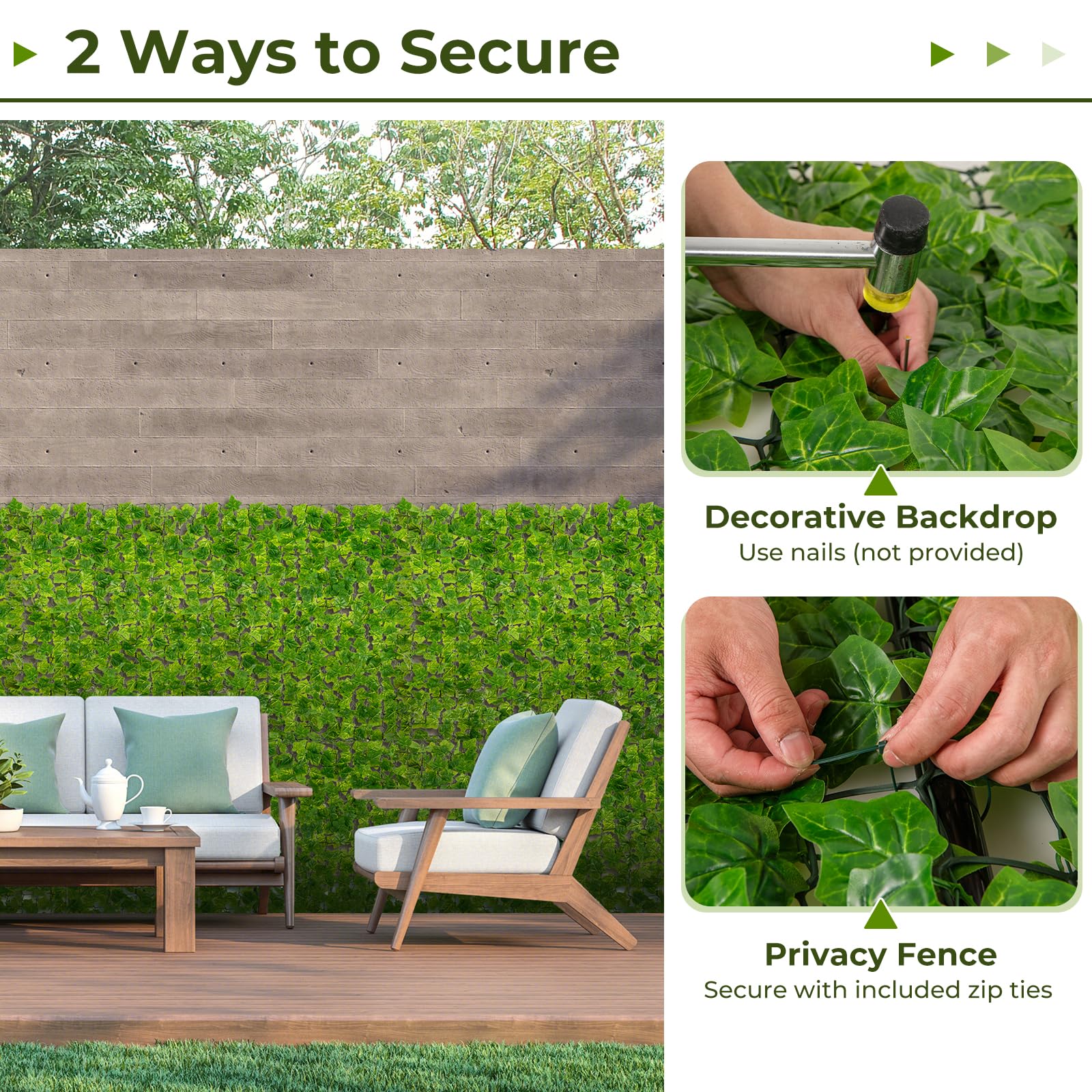 Giantex Artificial Ivy Privacy Fence 2 Pack - 120" x 40" Artificial Hedges Fence