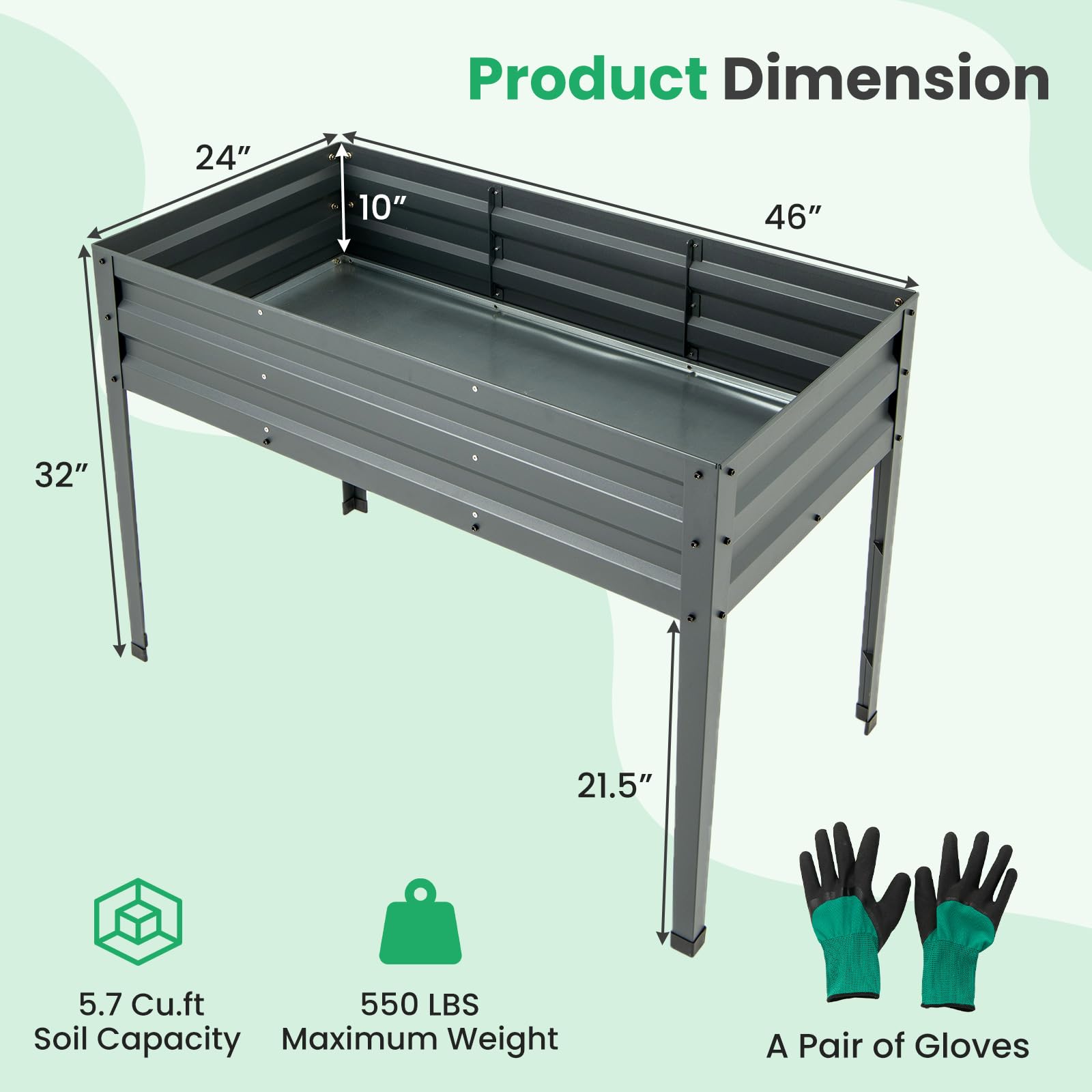 Giantex Raised Garden Bed with Legs, 46”x24”x32” Galvanized Steel Planter Box with Drainage Holes for Vegetables