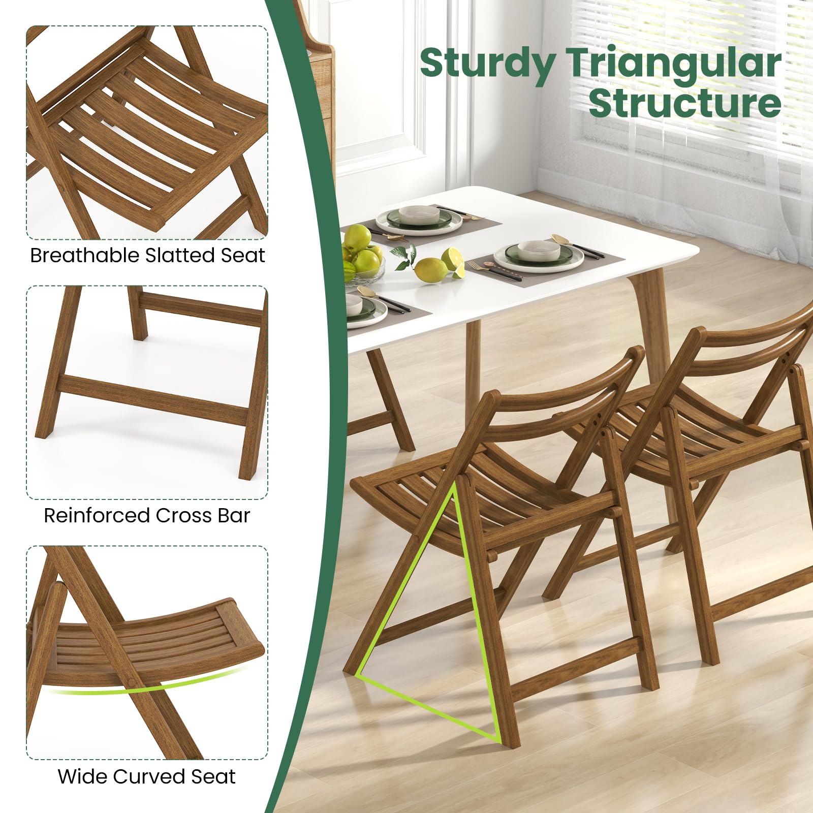 Giantex Wooden Folding Chairs Set, Dining Chairs with Wide Curved Seat