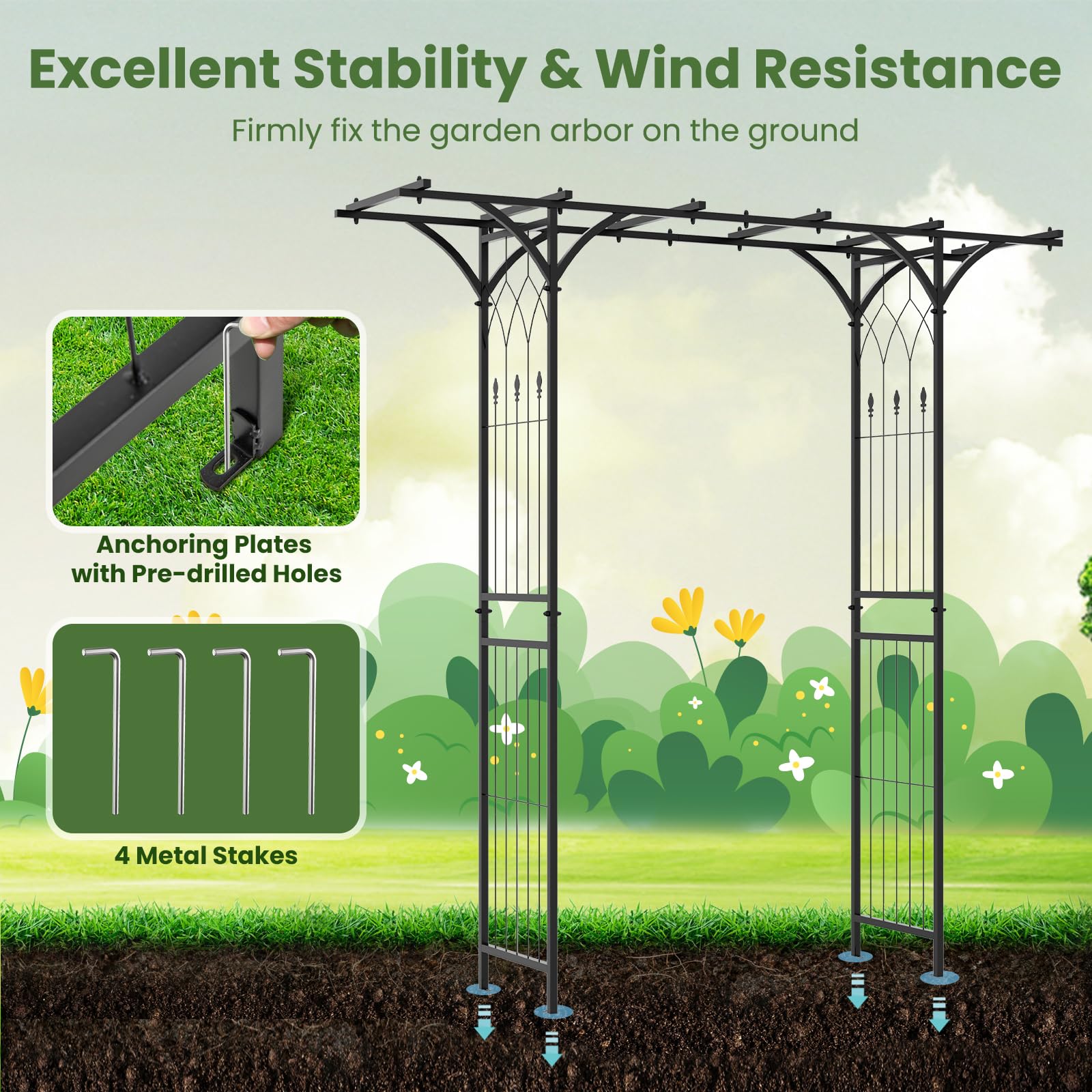 Giantex Garden Arch Trellis, Wedding Arbor for Ceremony Party, 79''W x 81''H, Metal Garden Arbor for Climbing Plants Rose