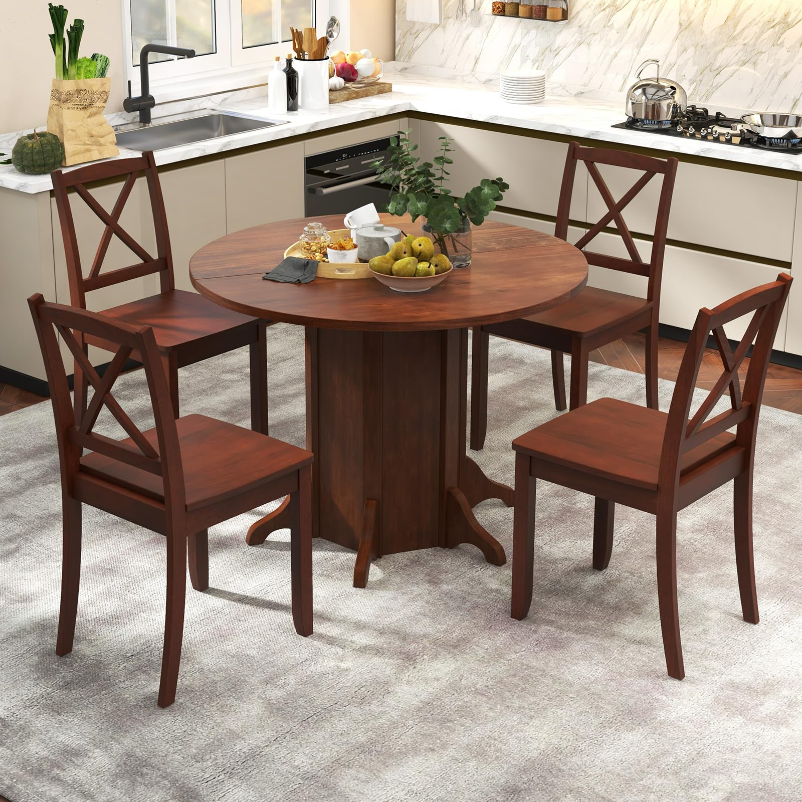 Giantex 42” Round Dining Table, Modern Kitchen Table with Pedestal Base, Solid Wood Frame